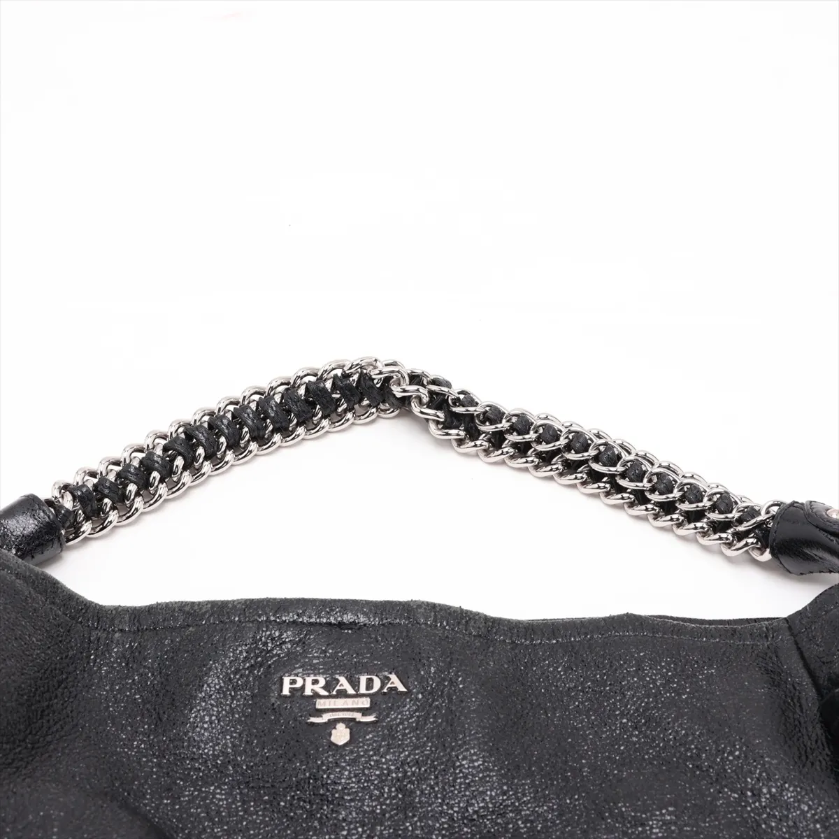 Leather Chain Shoulder Bag, Black BR3797 — view 6
