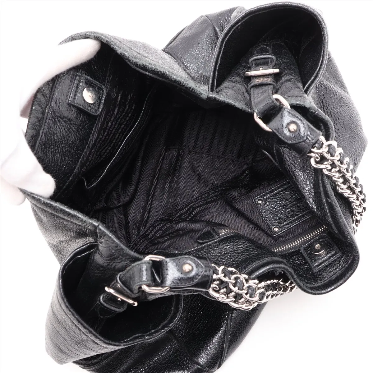 Leather Chain Shoulder Bag, Black BR3797 — view 7