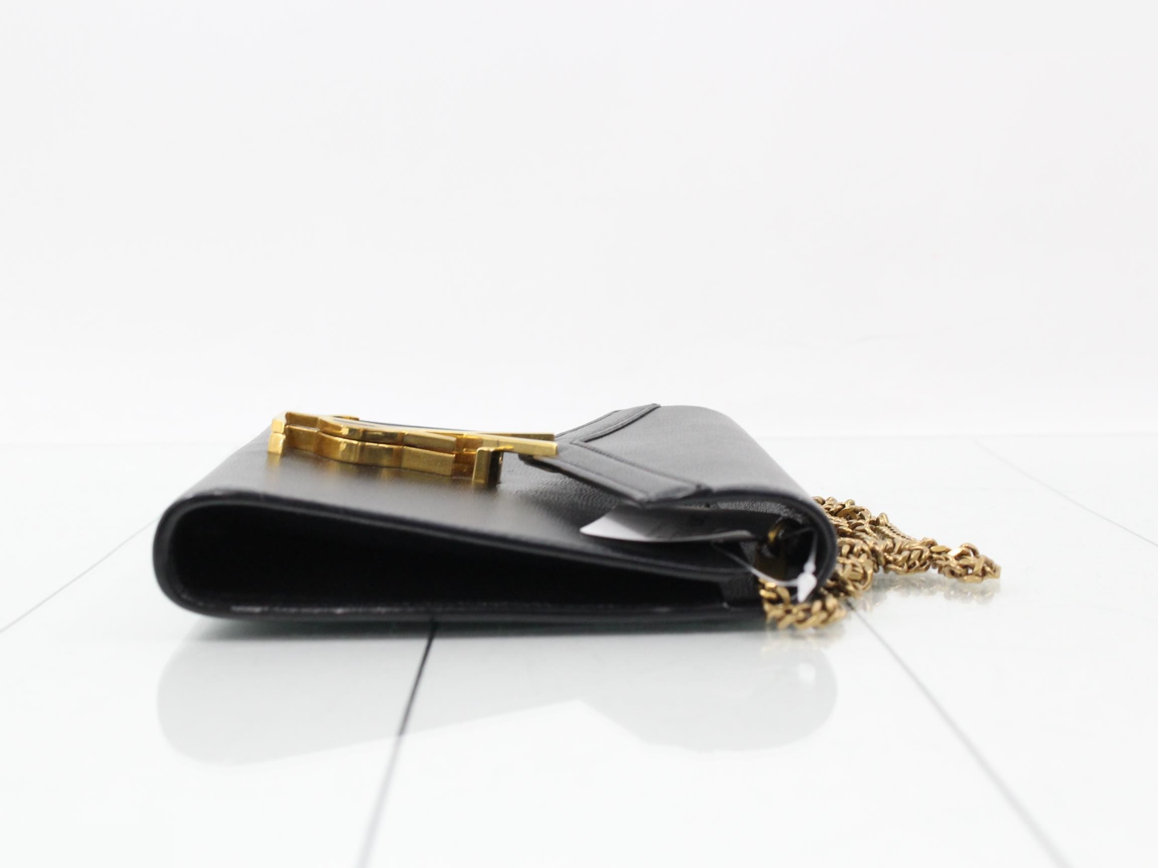 Leather Chain Shoulder Bag, Black — view 3