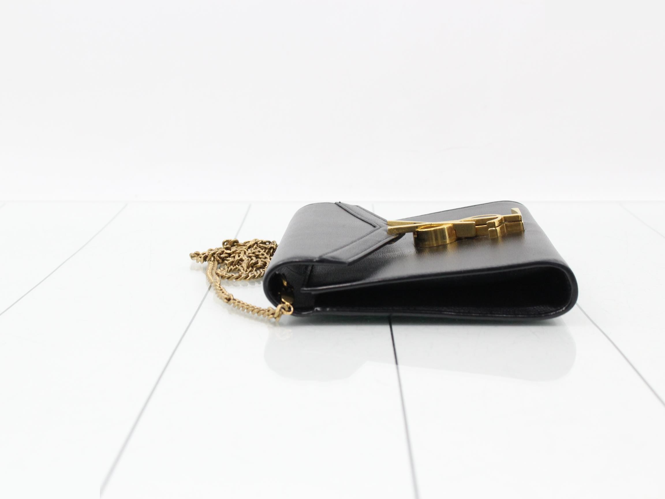 Leather Chain Shoulder Bag, Black — view 4