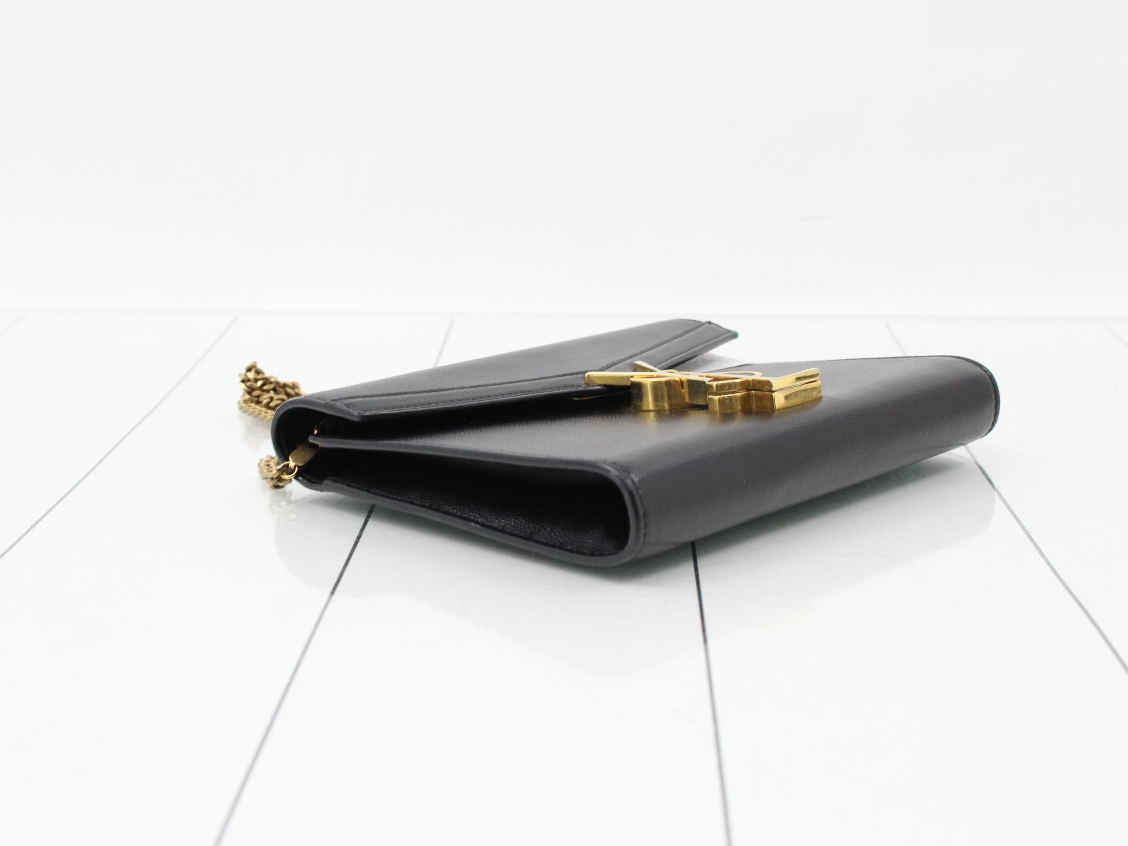 Leather Chain Shoulder Bag, Black — view 5