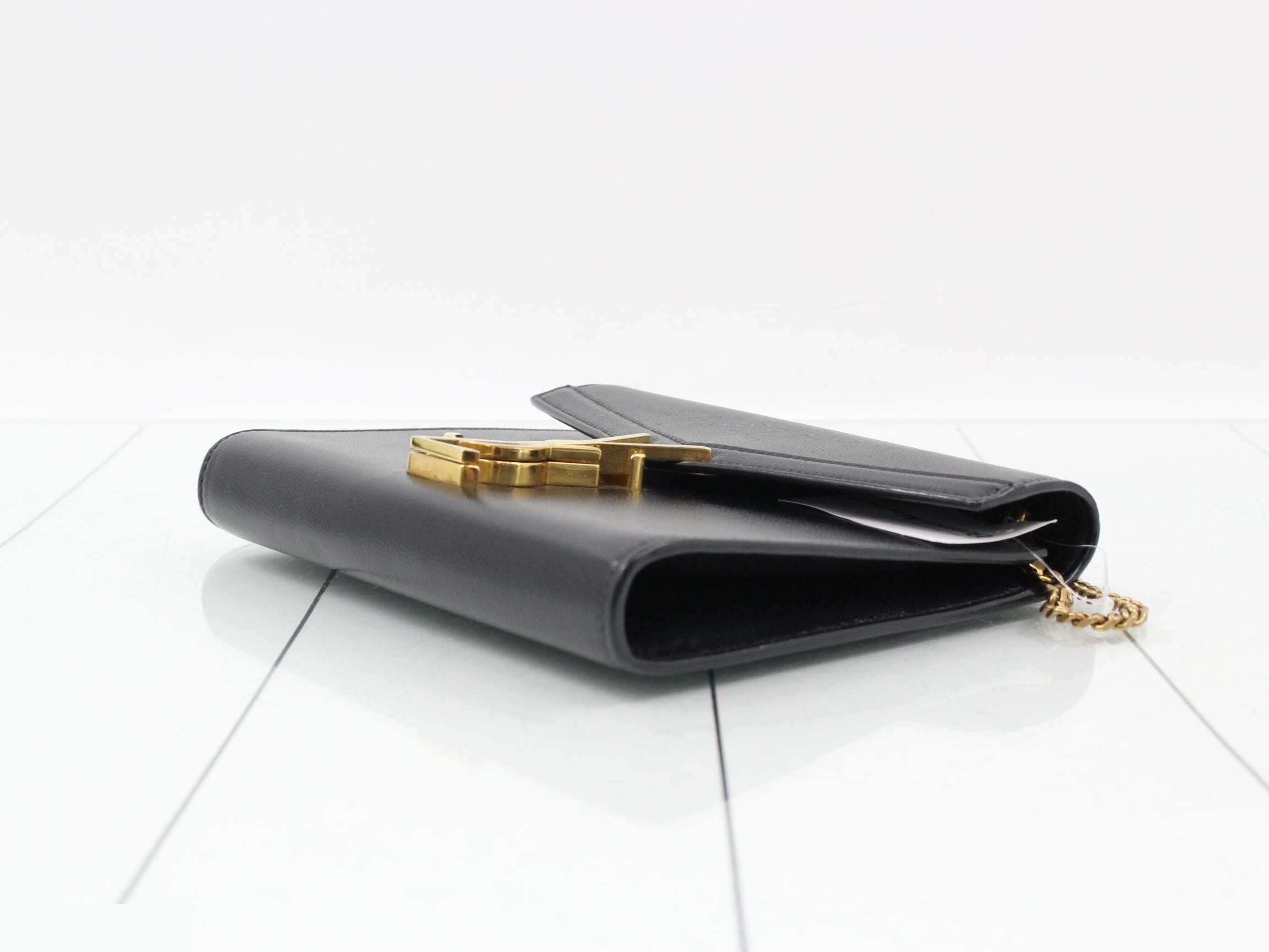 Leather Chain Shoulder Bag, Black — view 6