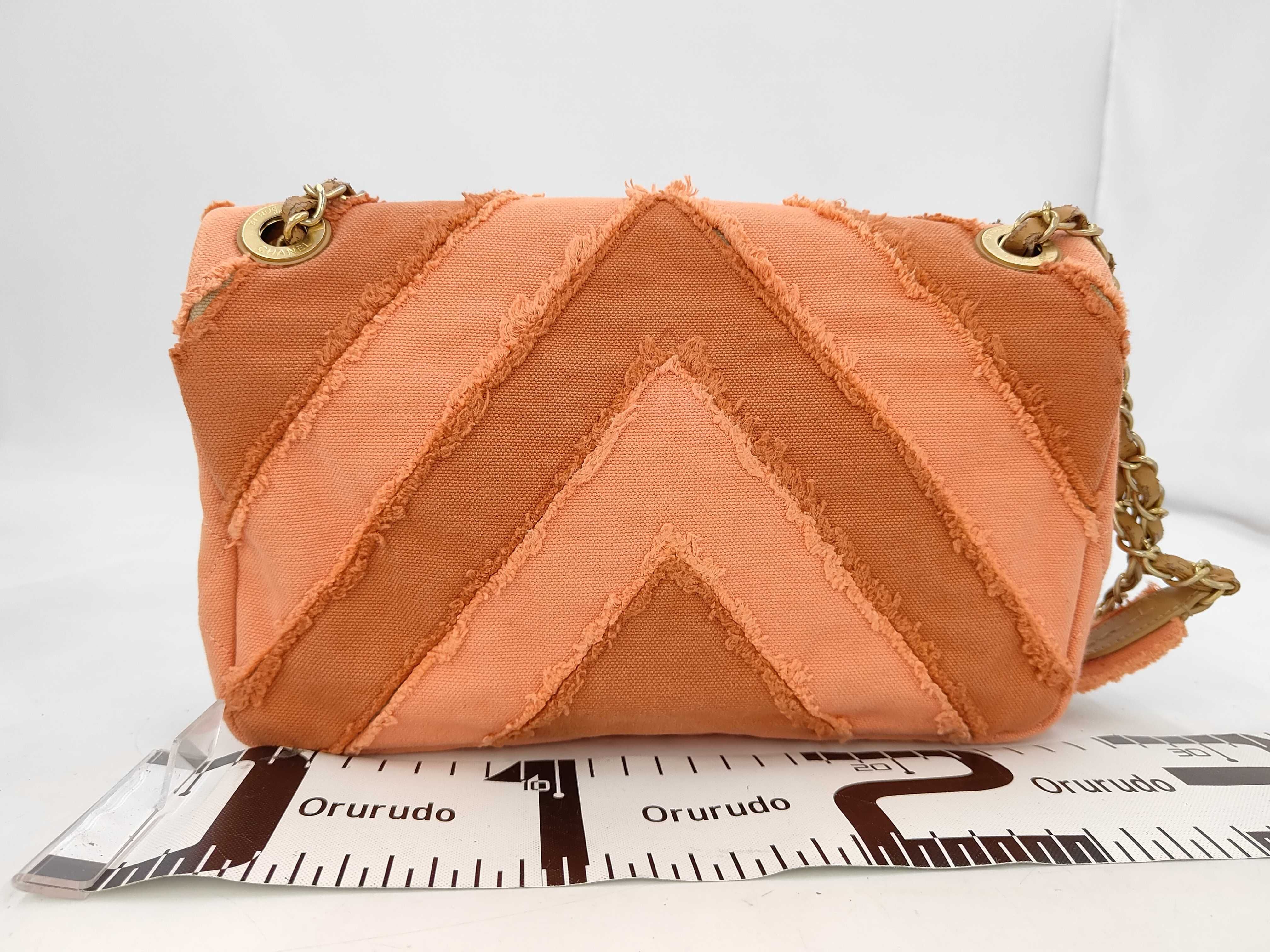 V-stitch canvas single flap orange shoulder bag — view 2