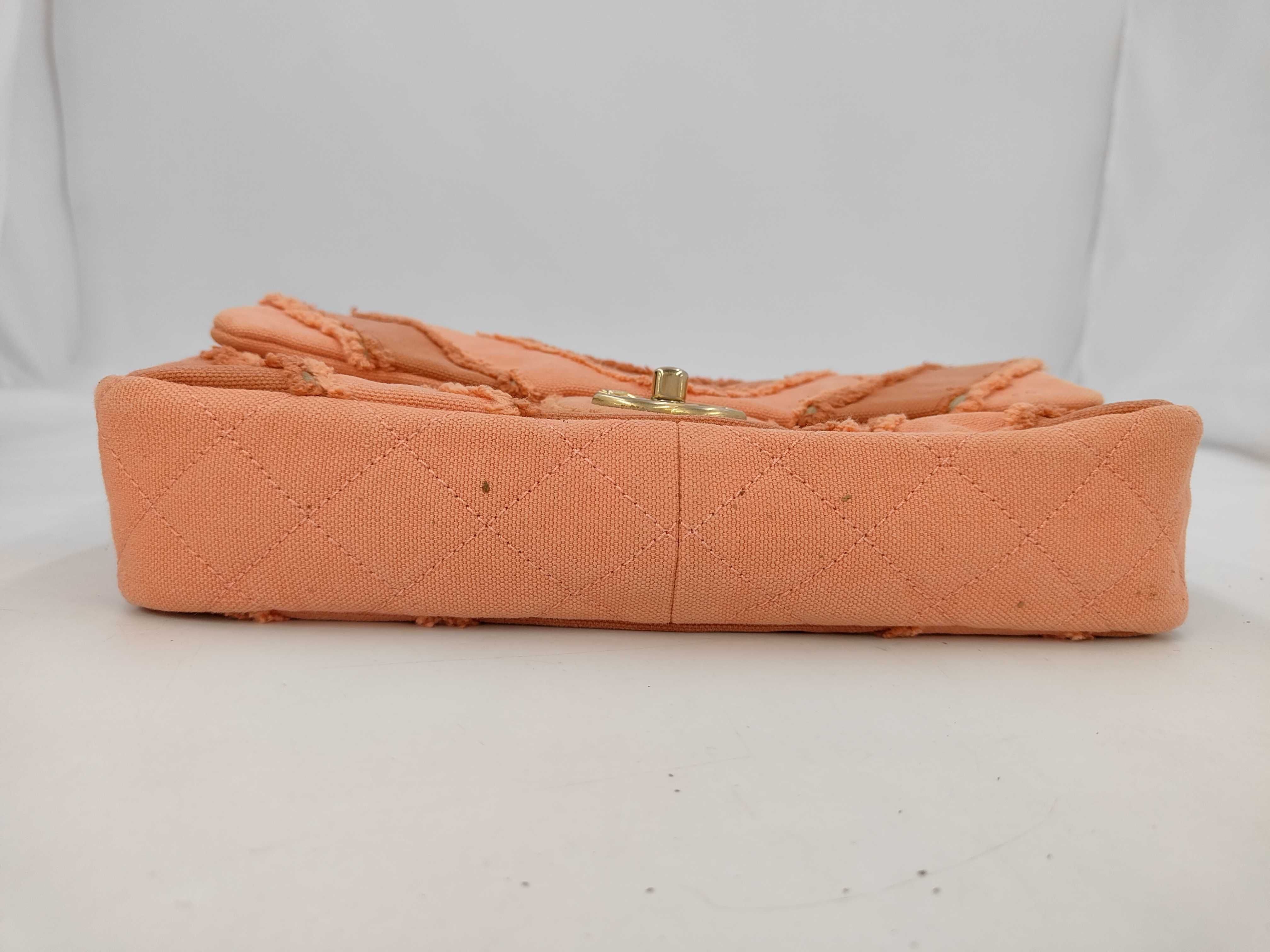 V-stitch canvas single flap orange shoulder bag — view 3