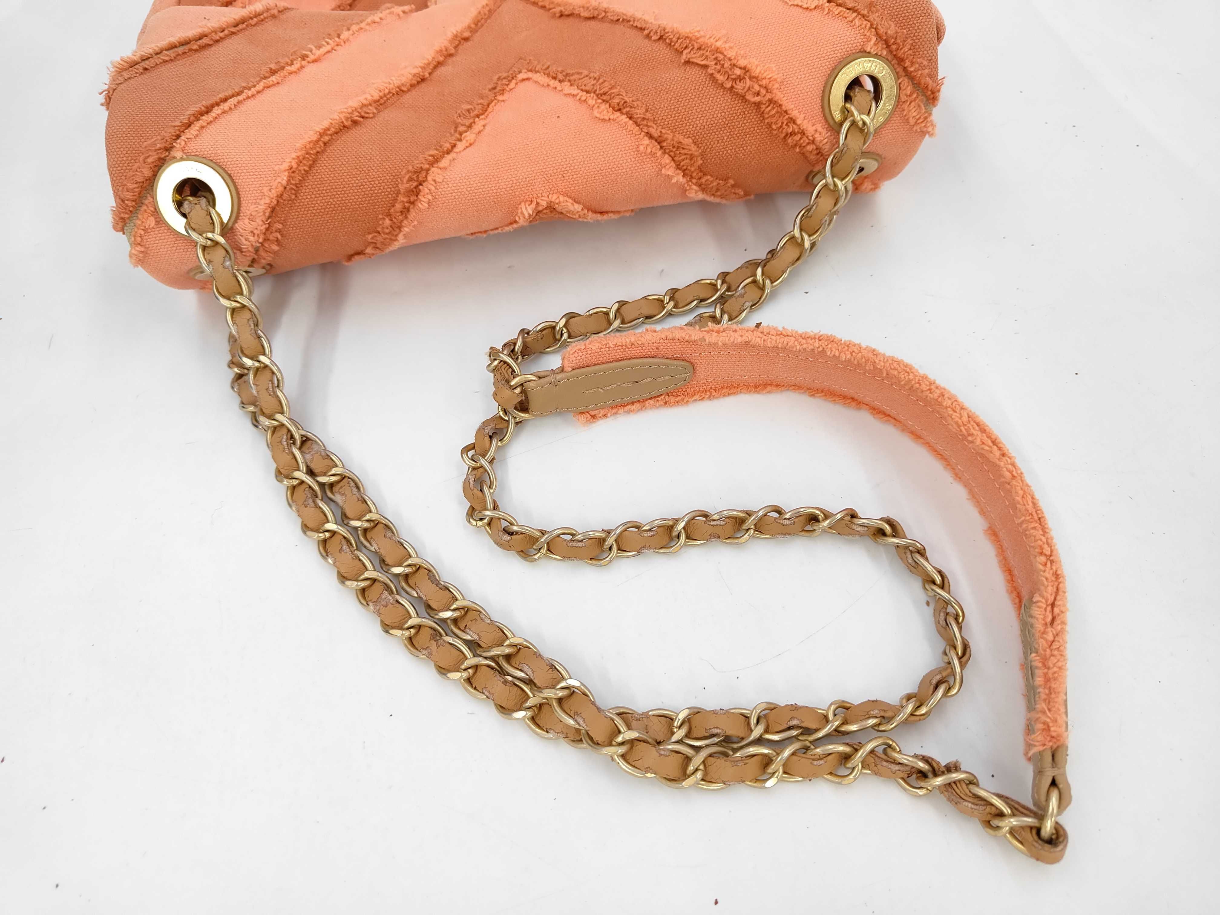 V-stitch canvas single flap orange shoulder bag — view 5