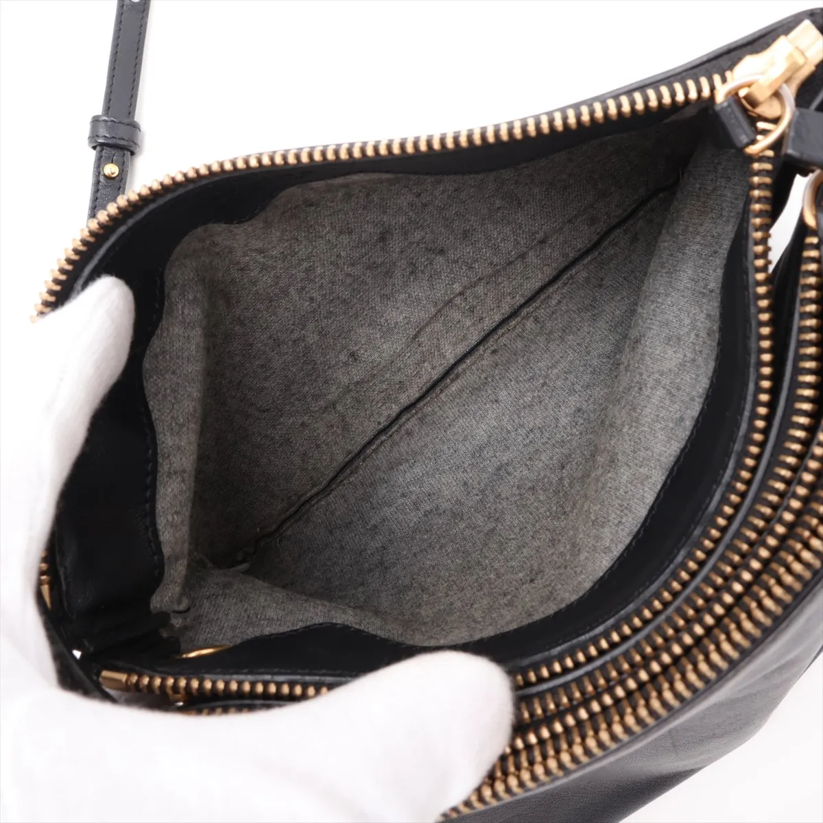 Trio Leather Shoulder Bag, Black — view 6