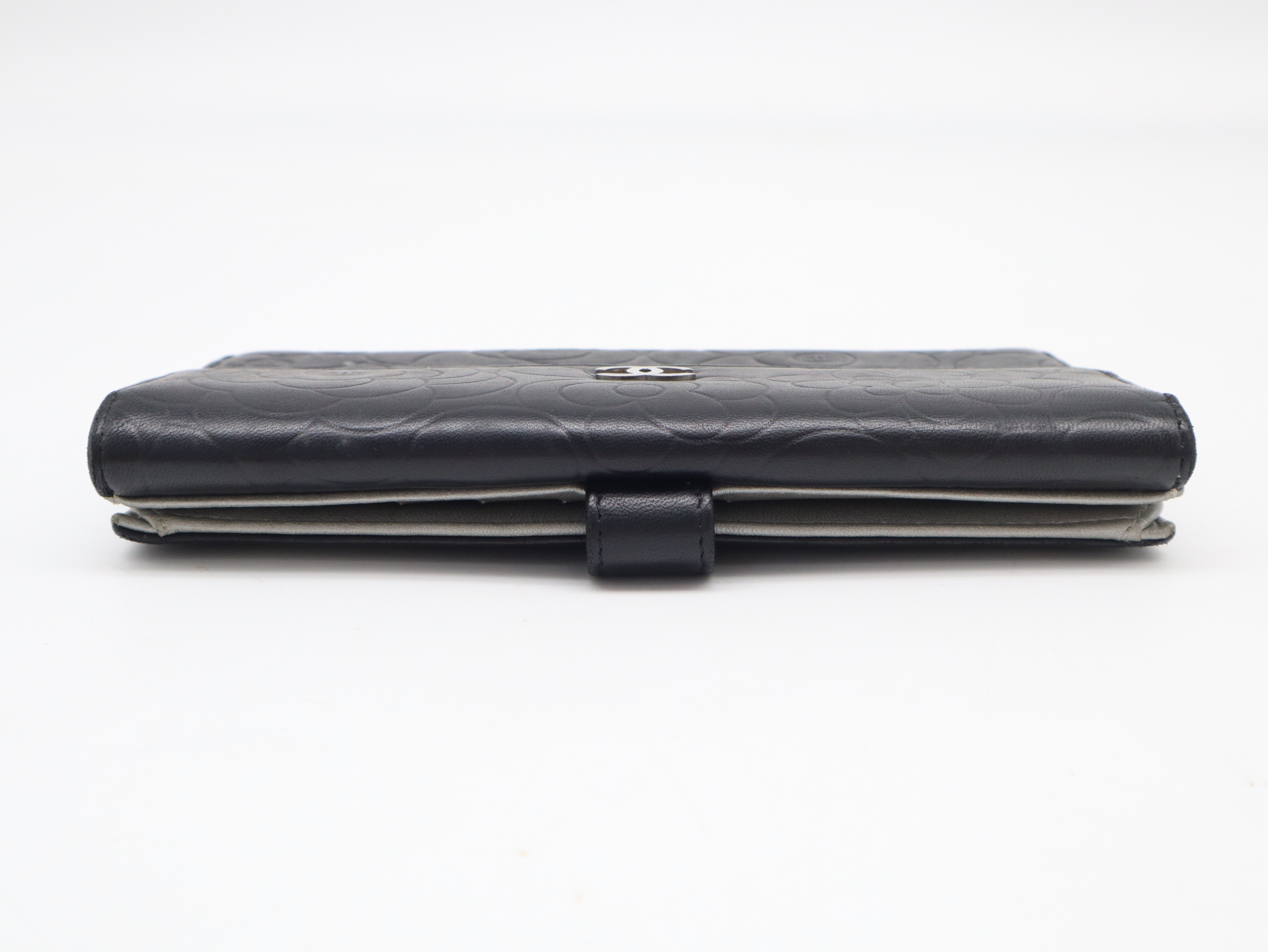 Lambskin Camellia Long Wallet, Black, with Seal and Card Holder, Item Number 15396338, with Guarantee Card and Box. — view 3