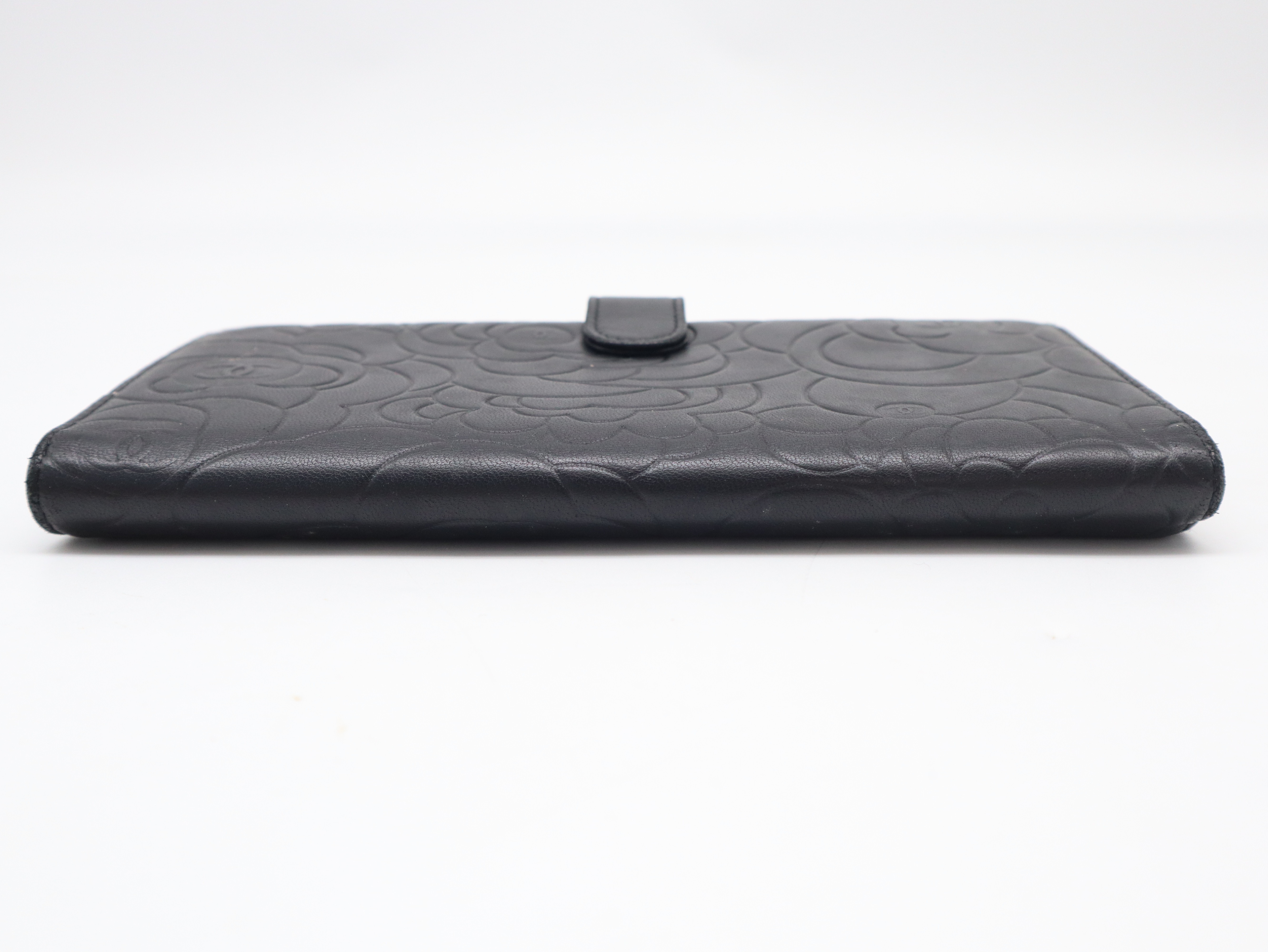 Lambskin Camellia Long Wallet, Black, with Seal and Card Holder, Item Number 15396338, with Guarantee Card and Box. — view 4