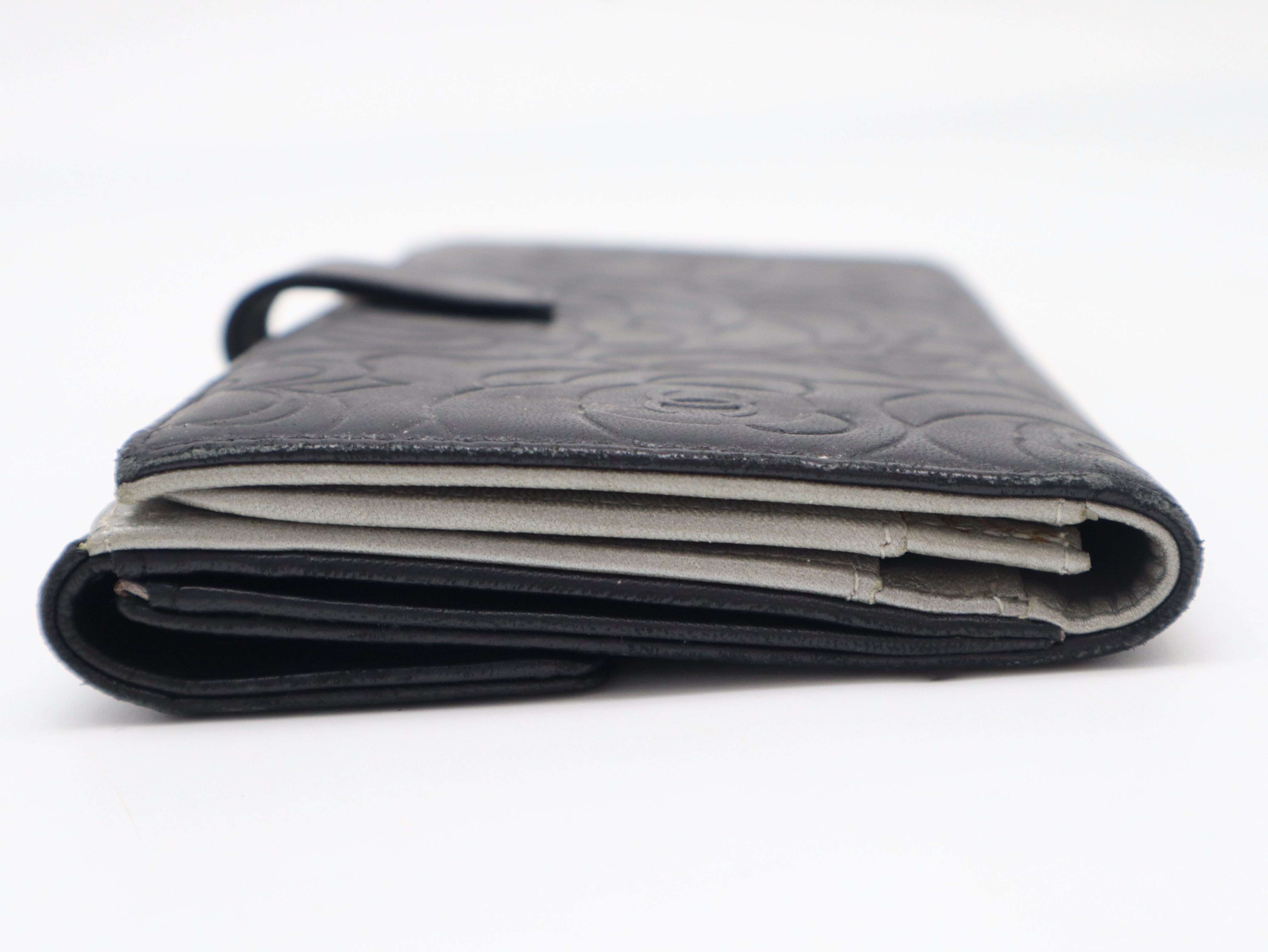 Lambskin Camellia Long Wallet, Black, with Seal and Card Holder, Item Number 15396338, with Guarantee Card and Box. — view 6