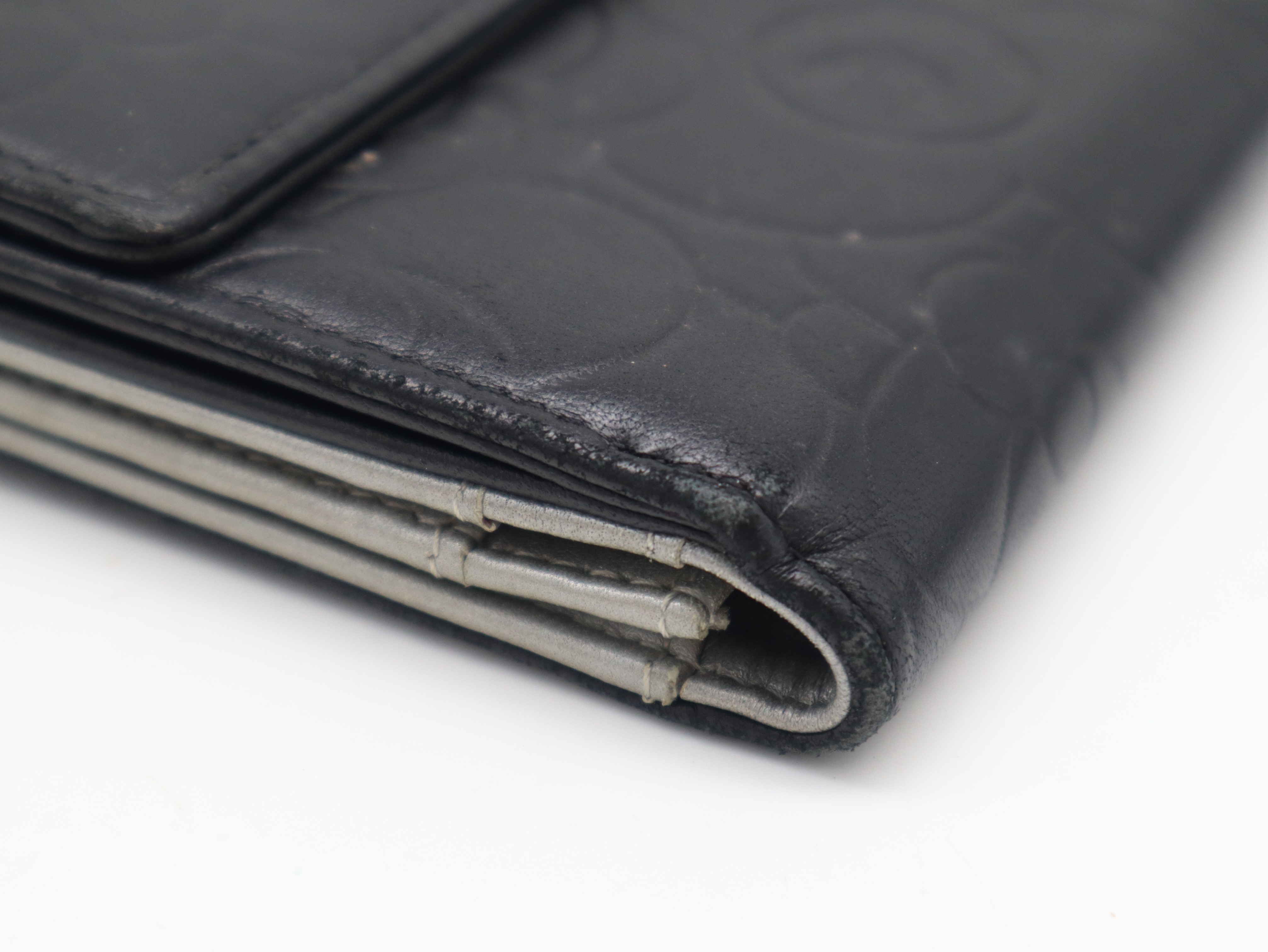 Lambskin Camellia Long Wallet, Black, with Seal and Card Holder, Item Number 15396338, with Guarantee Card and Box. — view 7