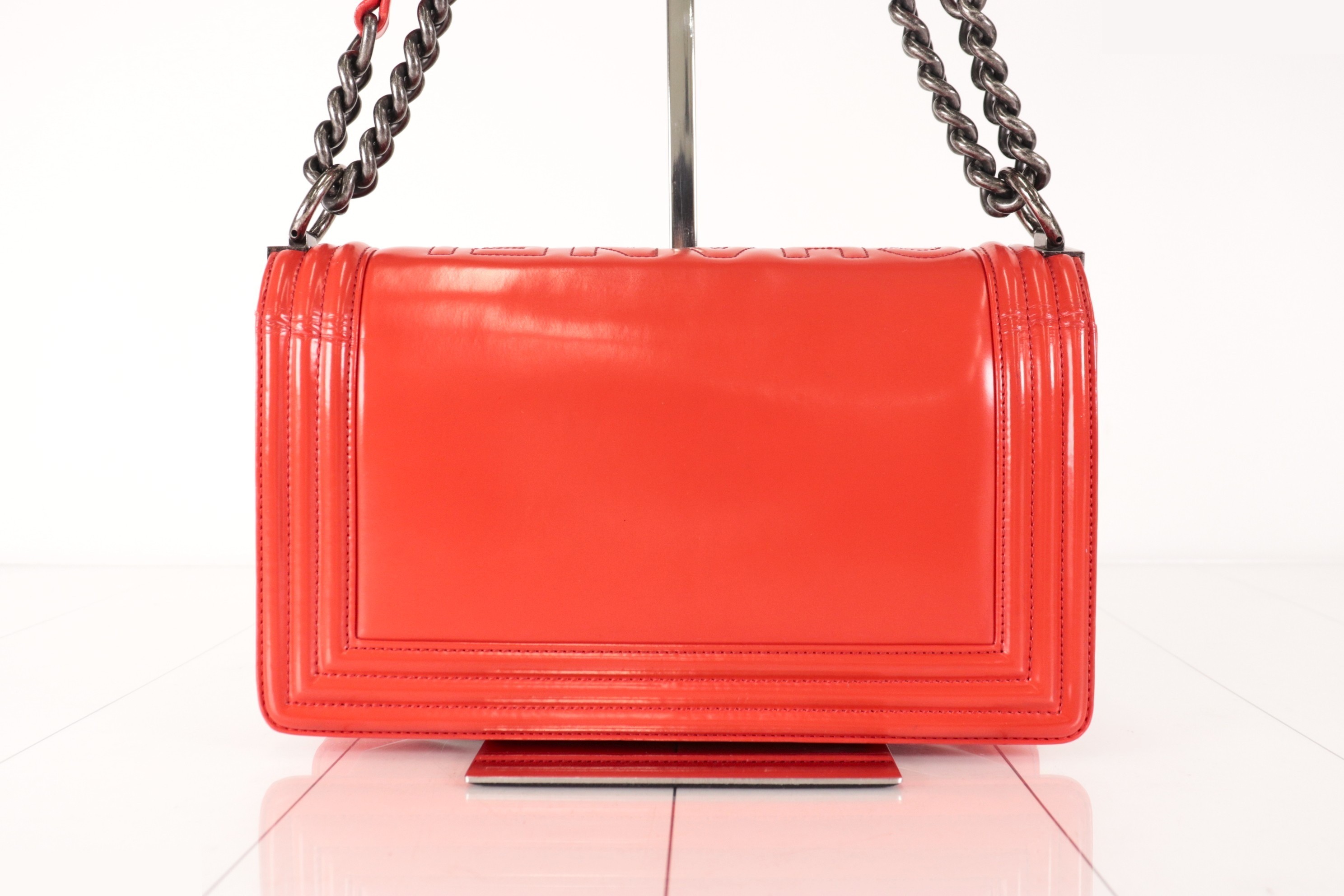 Boy Chanel patent leather chain shoulder bag, red, serial number 21 series. — view 3