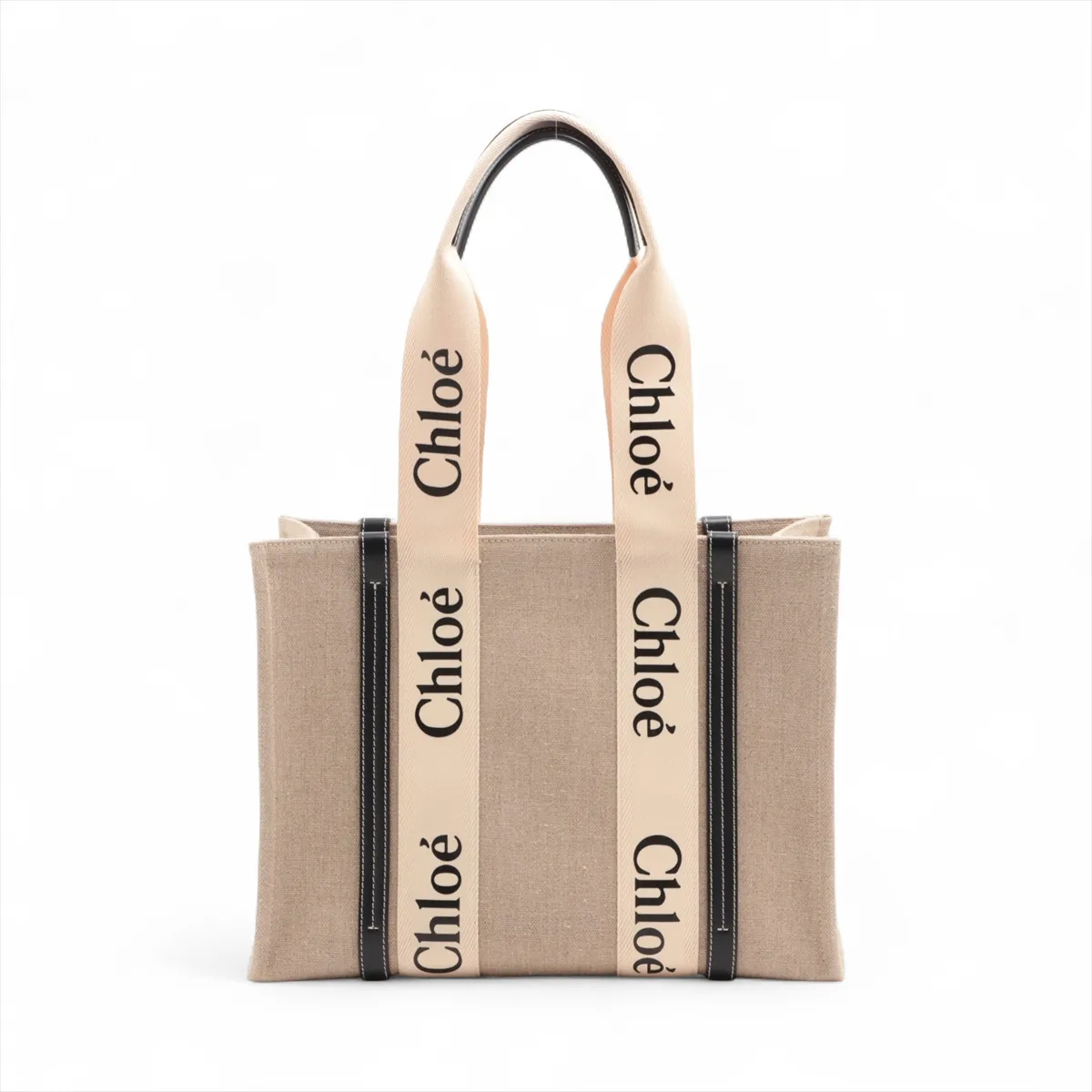 Woody Medium Canvas x Leather Tote Bag Beige x Black — view 2