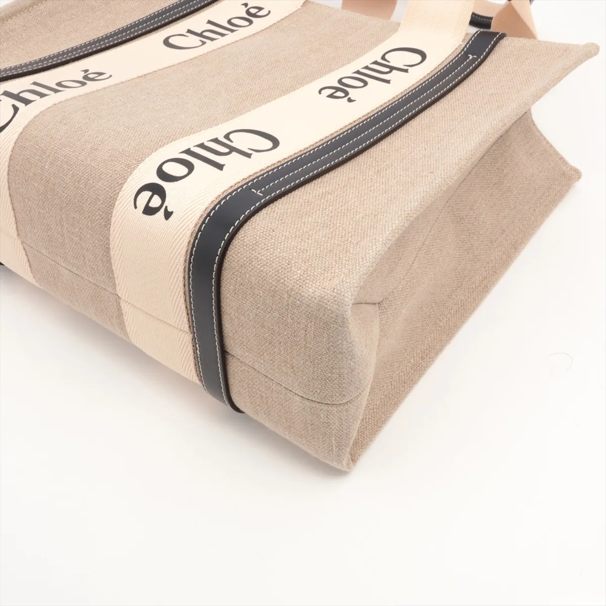 Woody Medium Canvas x Leather Tote Bag Beige x Black — view 3