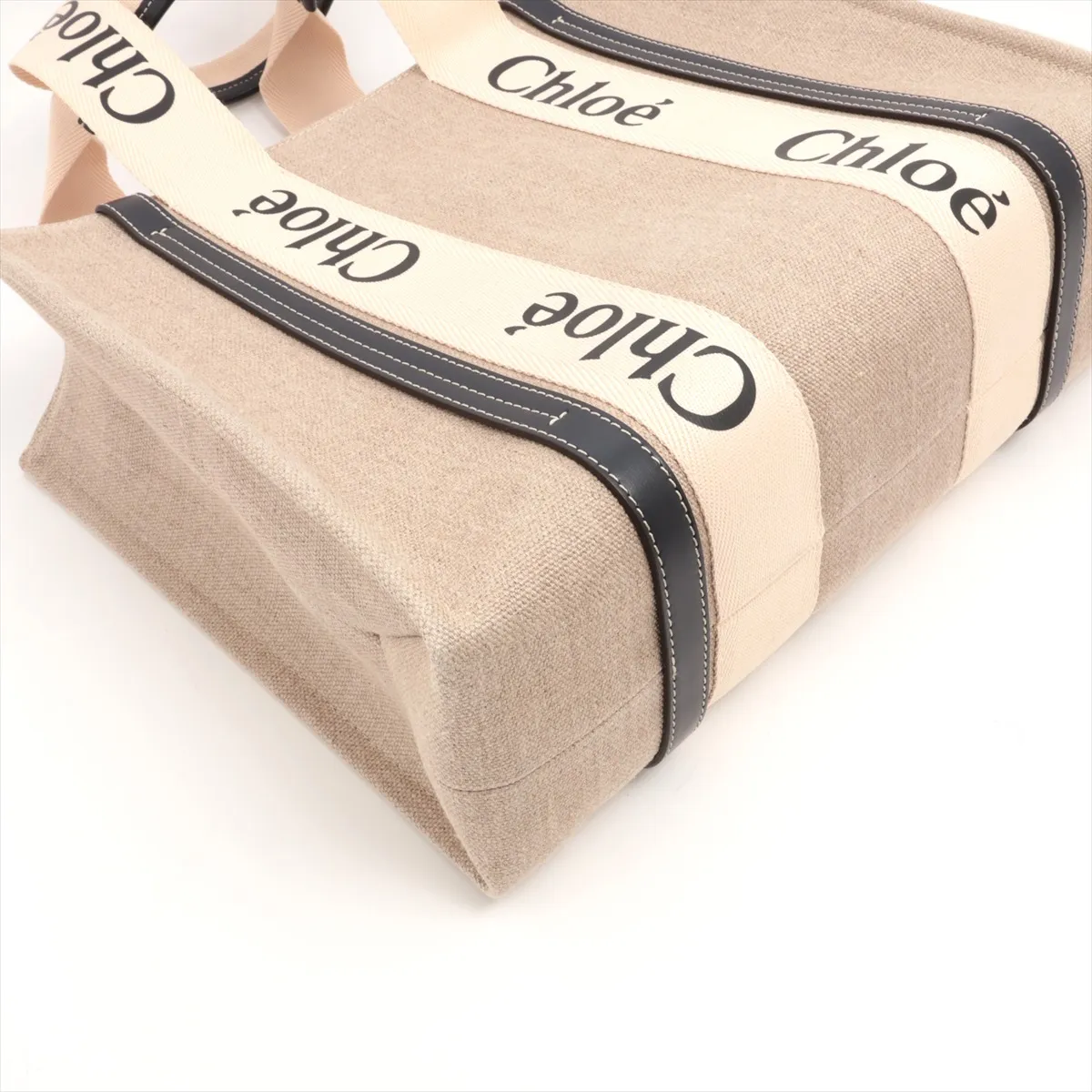 Woody Medium Canvas x Leather Tote Bag Beige x Black — view 4