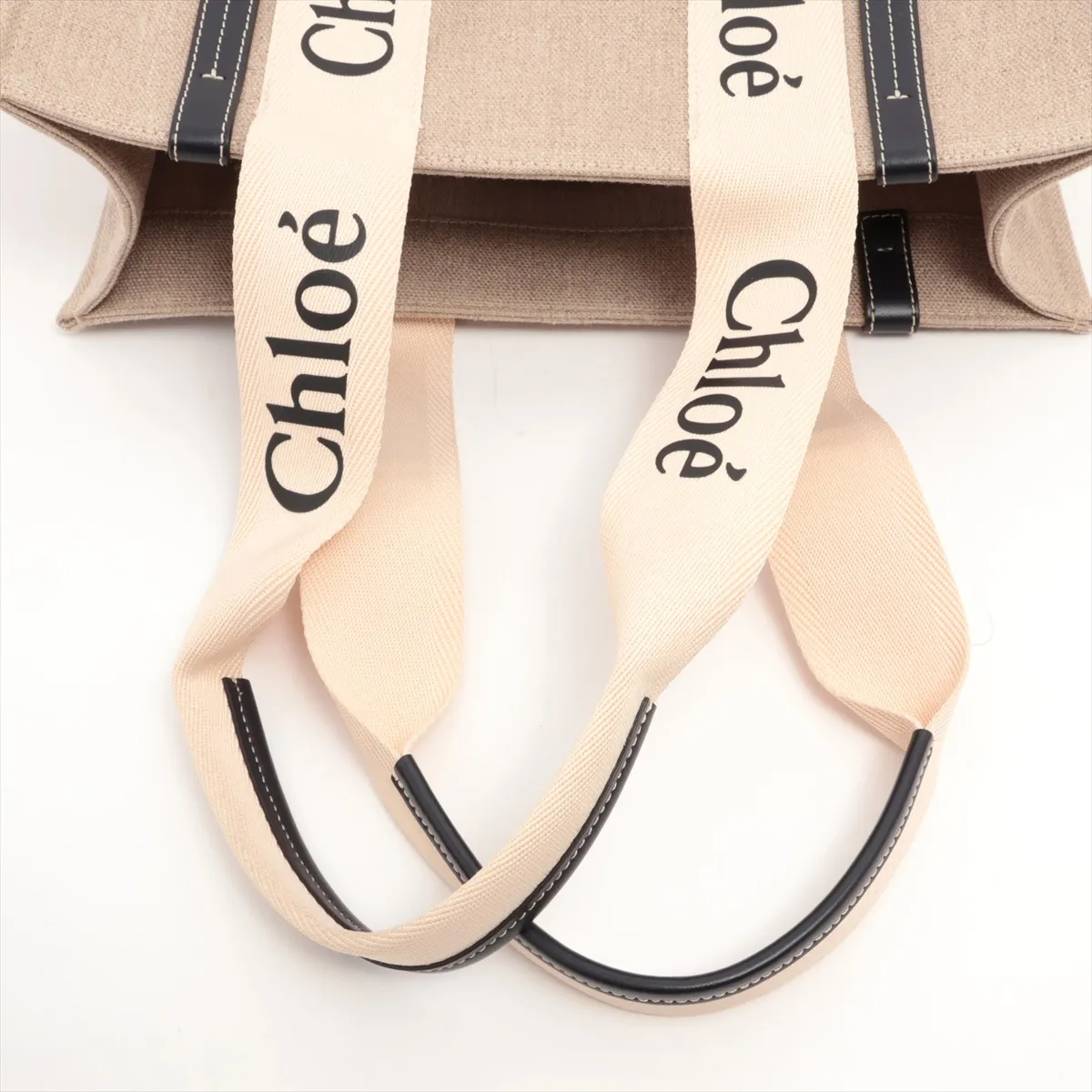 Woody Medium Canvas x Leather Tote Bag Beige x Black — view 5