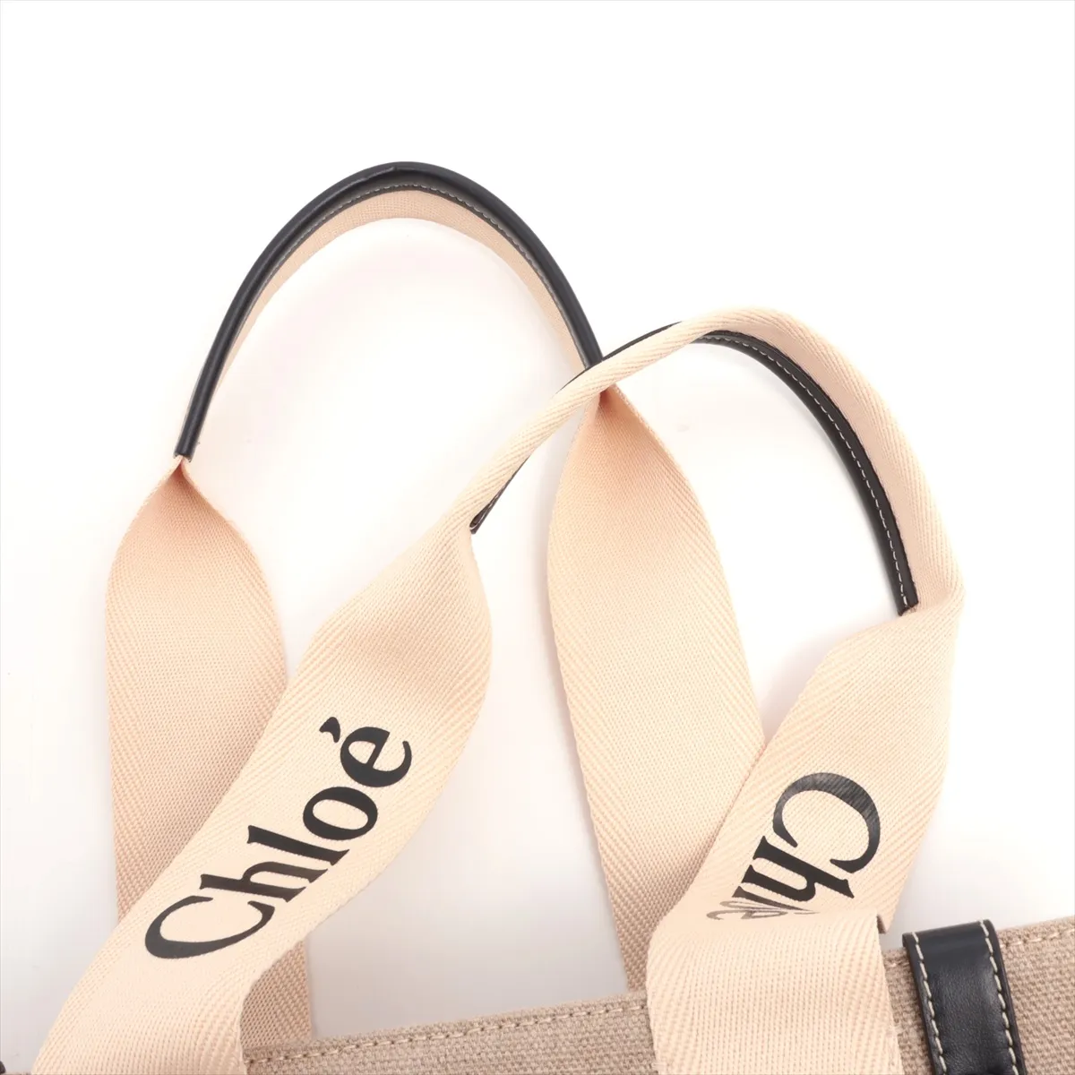 Woody Medium Canvas x Leather Tote Bag Beige x Black — view 6