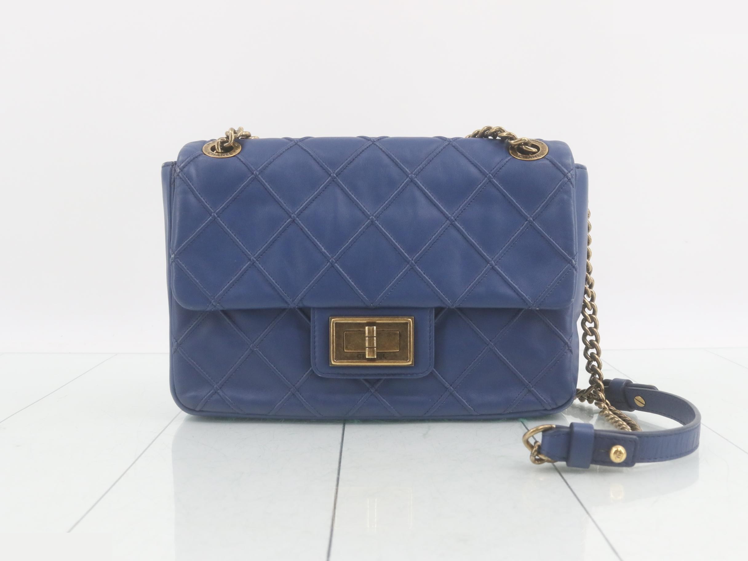 Matelassé 2.55 Small Chain Shoulder Bag, Lambskin, Blue, Series 17