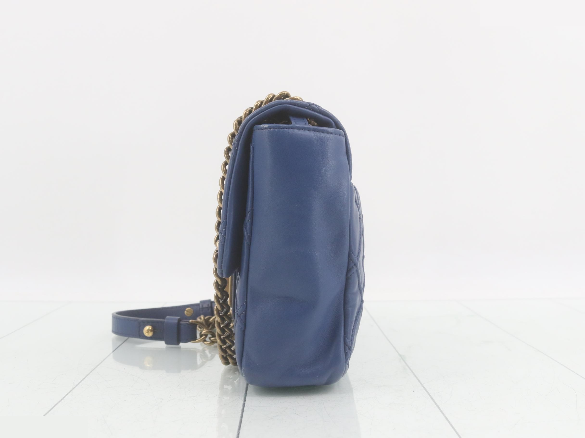 Matelassé 2.55 Small Chain Shoulder Bag, Lambskin, Blue, Series 17 — view 3