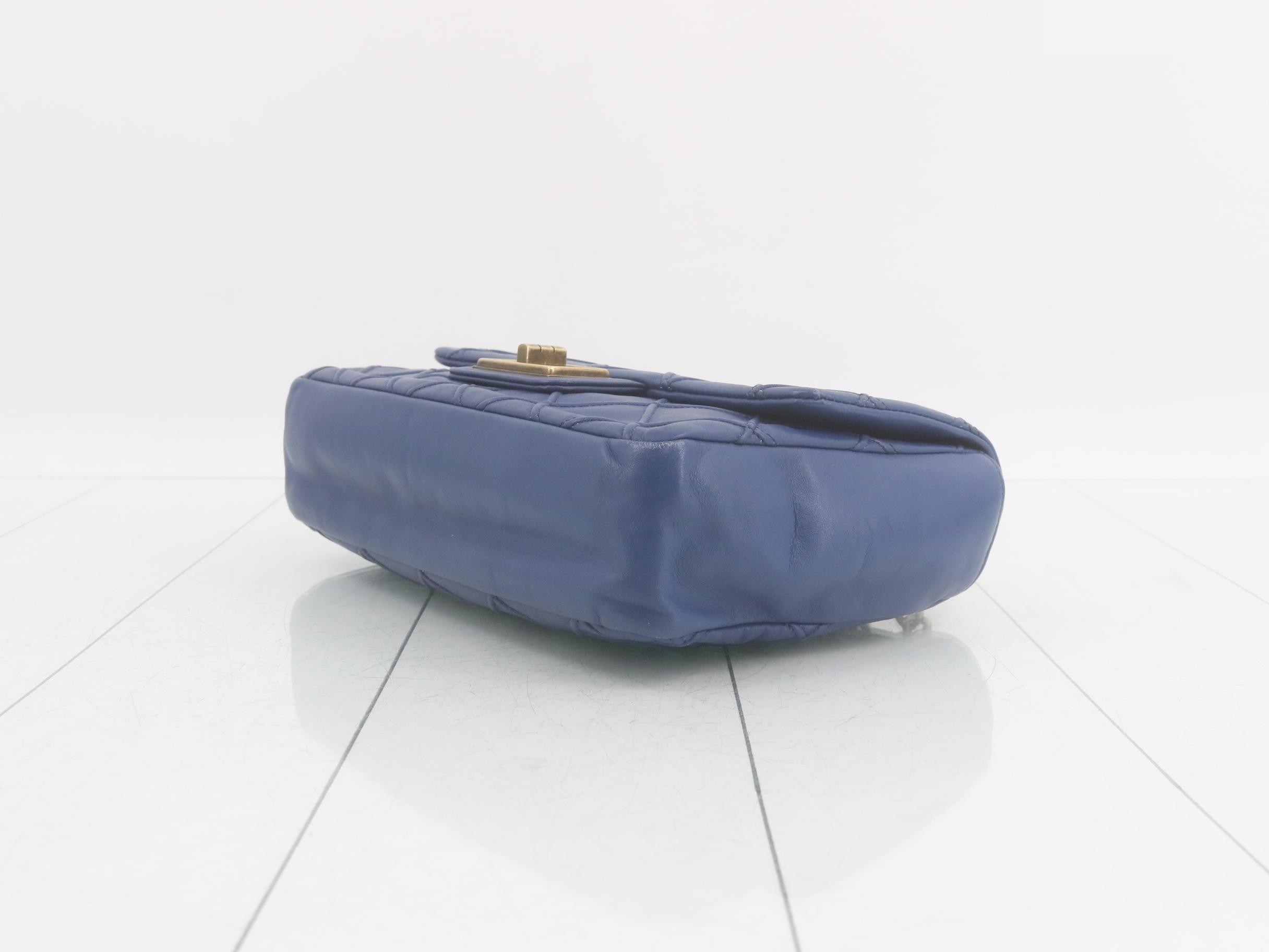 Matelassé 2.55 Small Chain Shoulder Bag, Lambskin, Blue, Series 17 — view 6