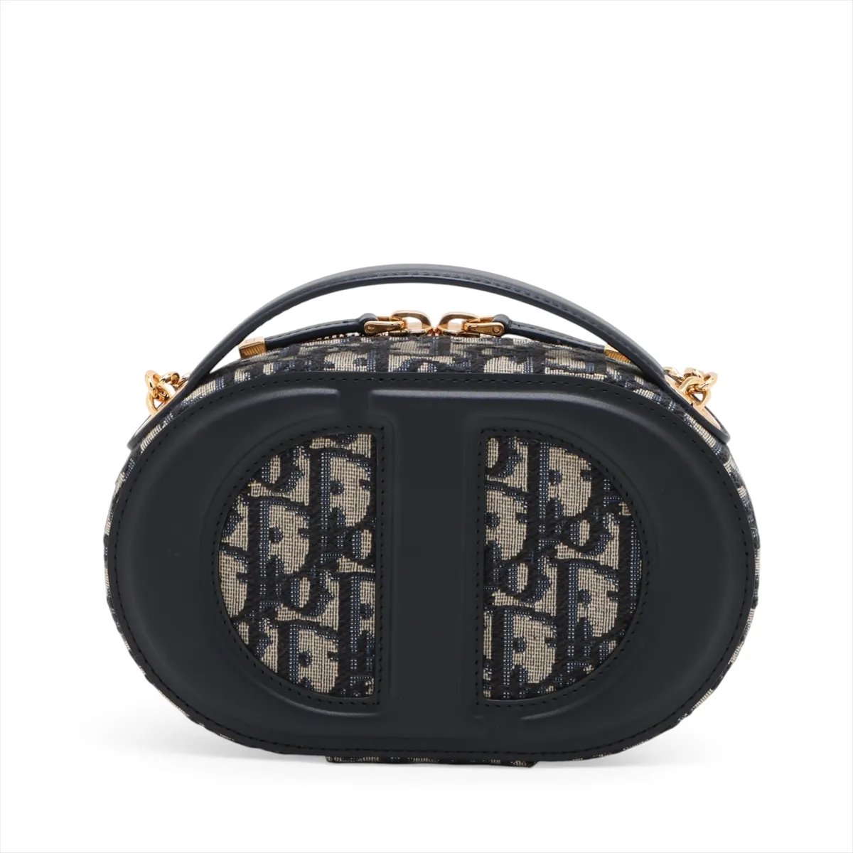 Oblique Oval Camera Bag, Canvas x Leather, 2-Way Handbag, Navy — view 2