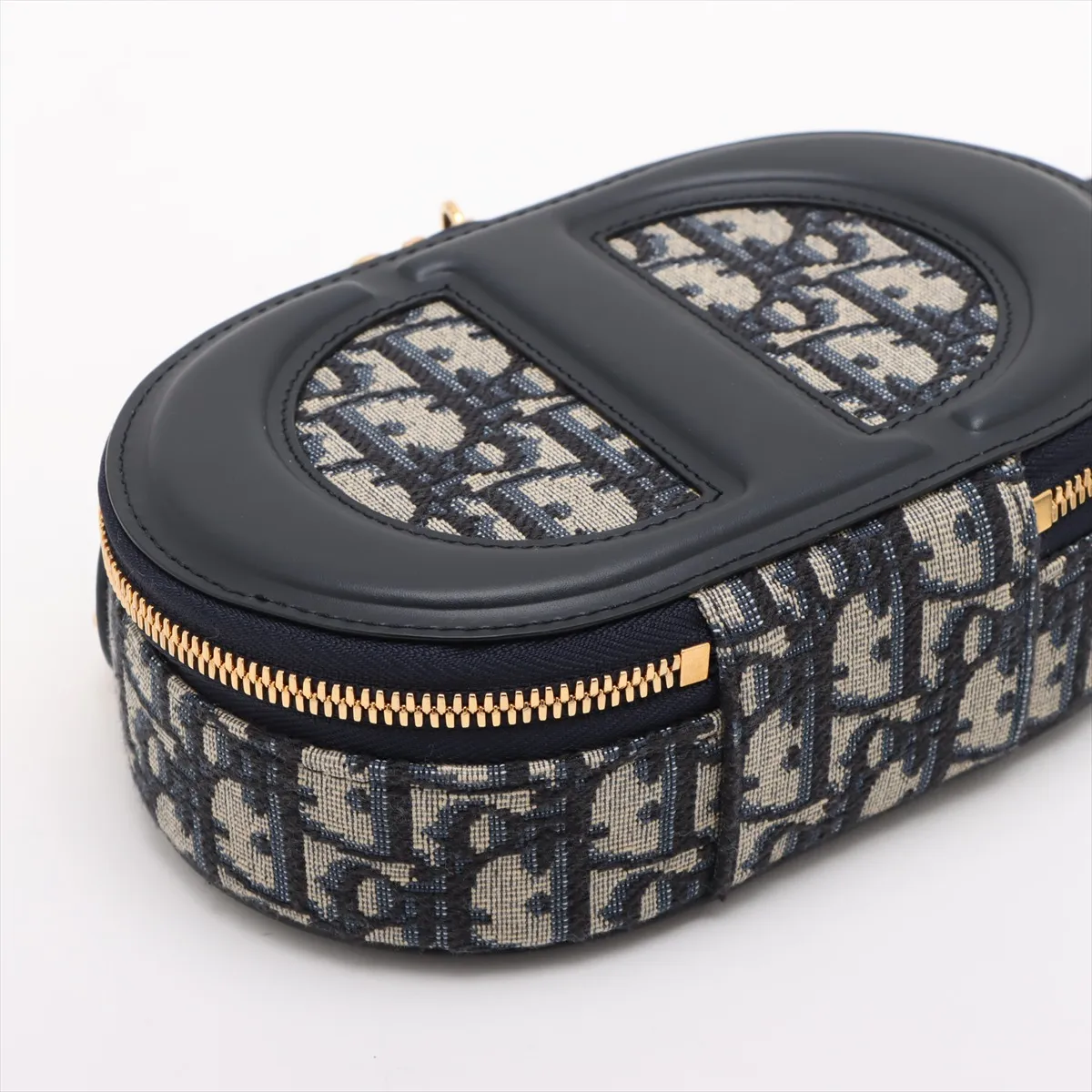 Oblique Oval Camera Bag, Canvas x Leather, 2-Way Handbag, Navy — view 4