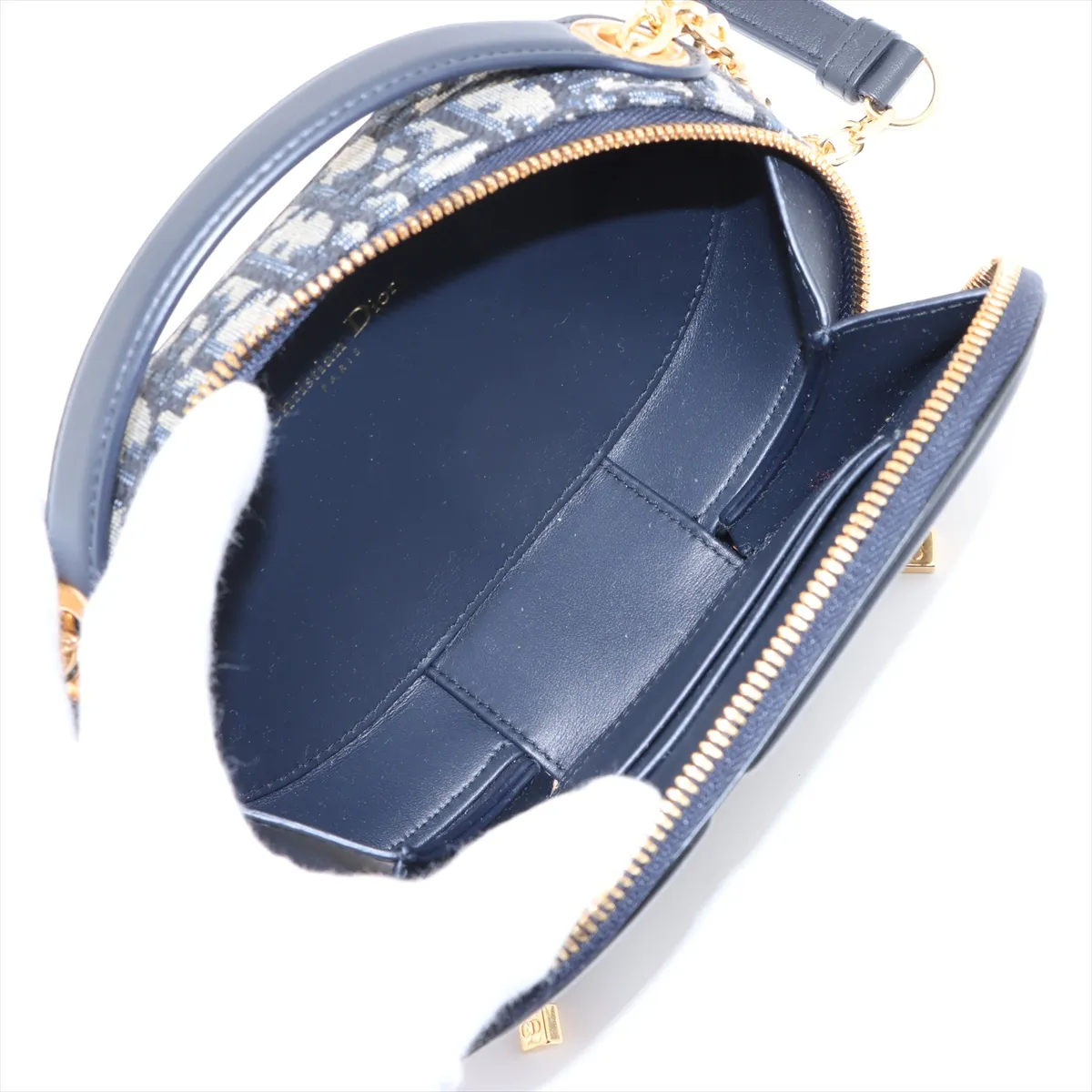 Oblique Oval Camera Bag, Canvas x Leather, 2-Way Handbag, Navy — view 6