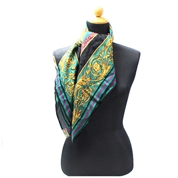 silk scarf, green and black, with tags. — view 2