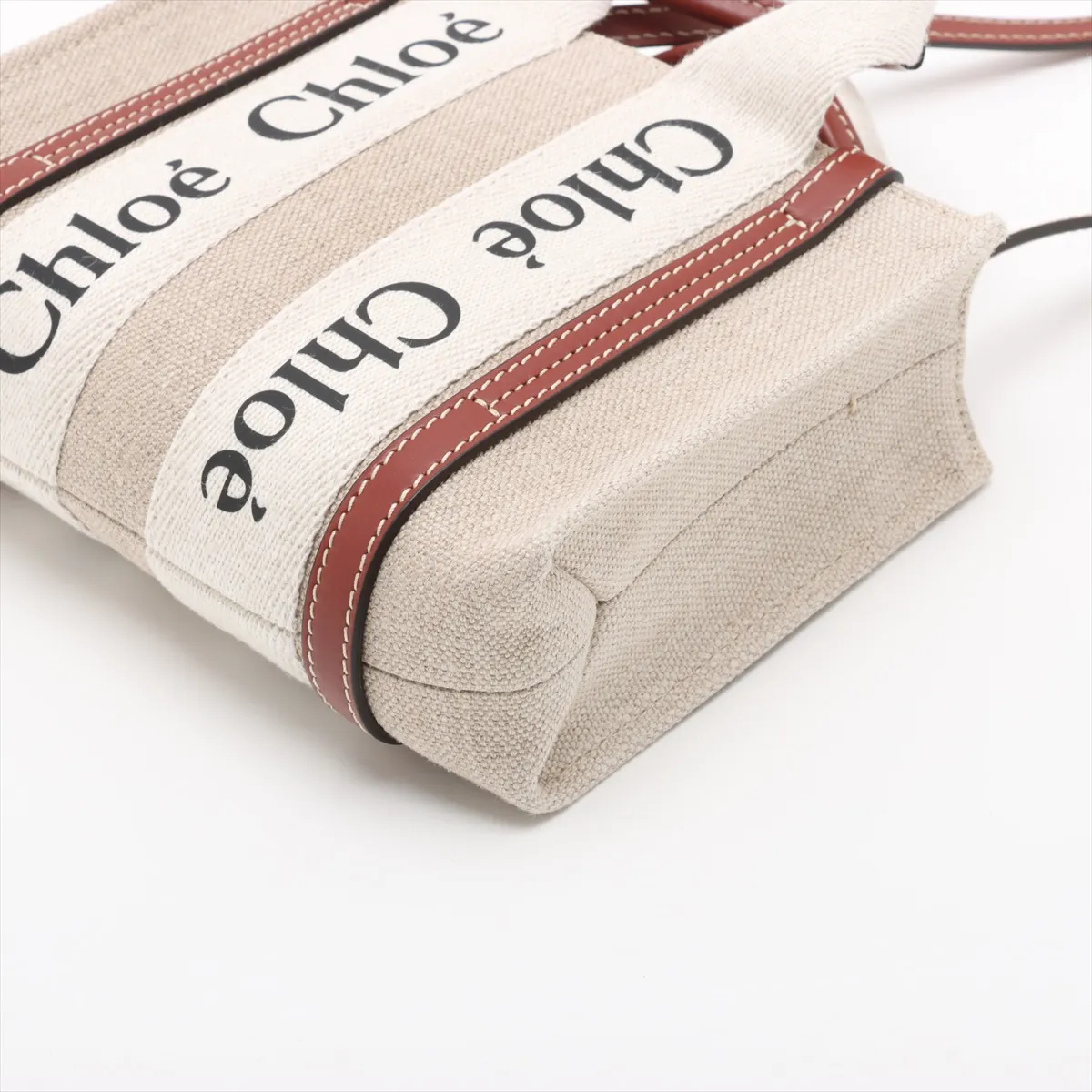 Woody Nano Canvas x Leather 2-Way Handbag, Beige x Brown — view 3