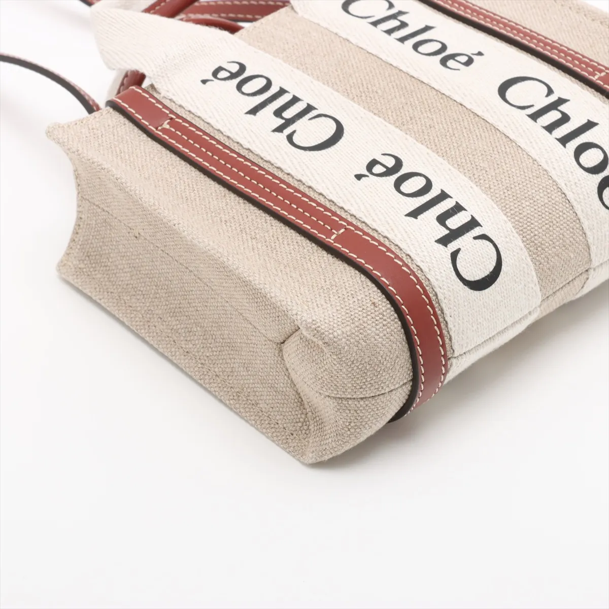 Woody Nano Canvas x Leather 2-Way Handbag, Beige x Brown — view 4