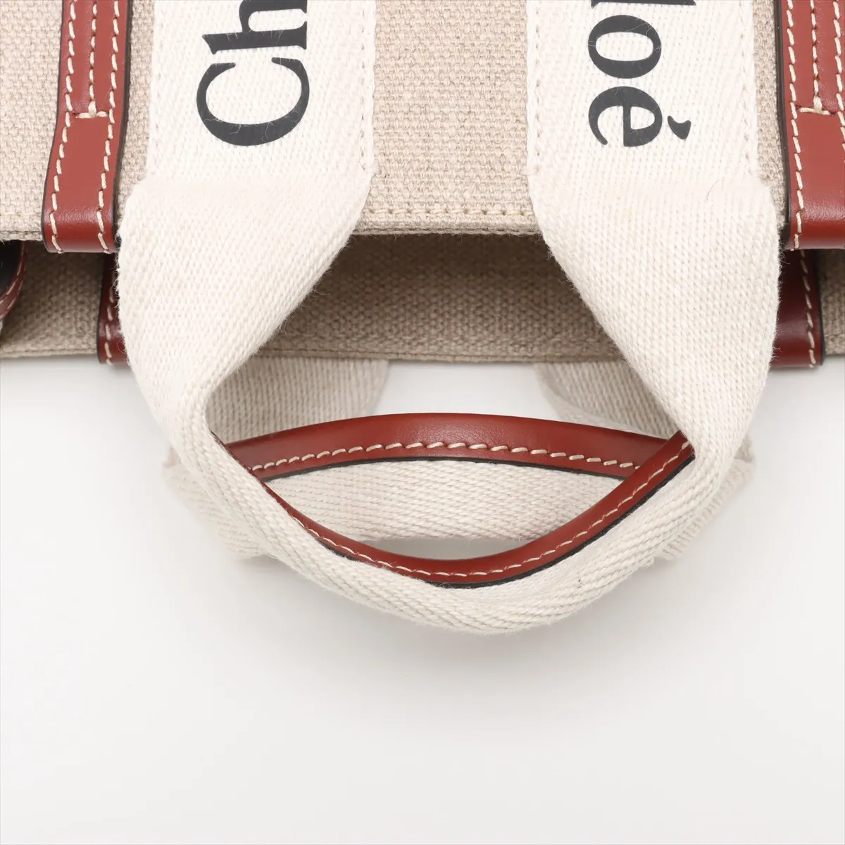 Woody Nano Canvas x Leather 2-Way Handbag, Beige x Brown — view 5