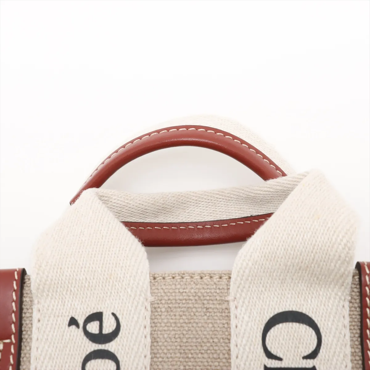 Woody Nano Canvas x Leather 2-Way Handbag, Beige x Brown — view 6