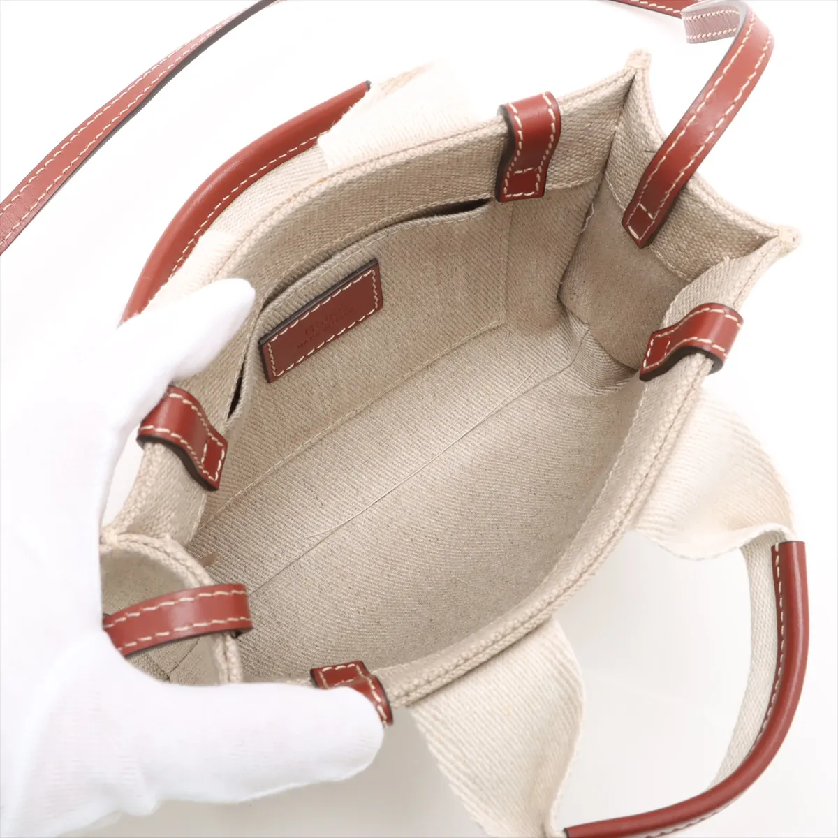 Woody Nano Canvas x Leather 2-Way Handbag, Beige x Brown — view 7