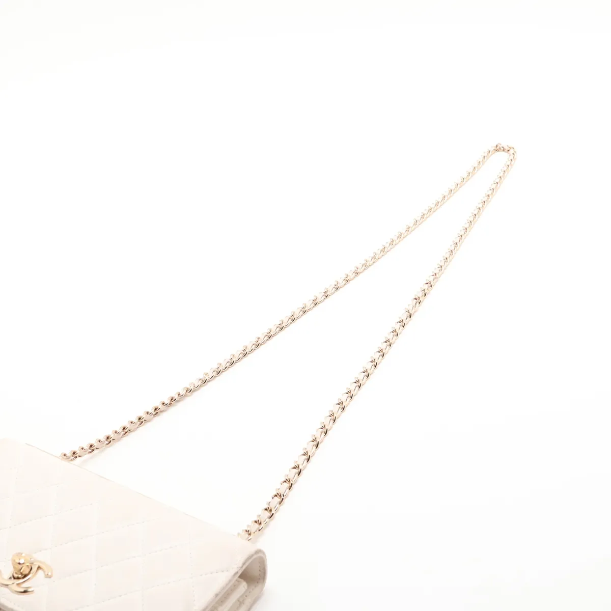 Trendy CC Lambskin Chain Wallet, White with Gold Hardware, LN7T75T4, Random Plate — view 5