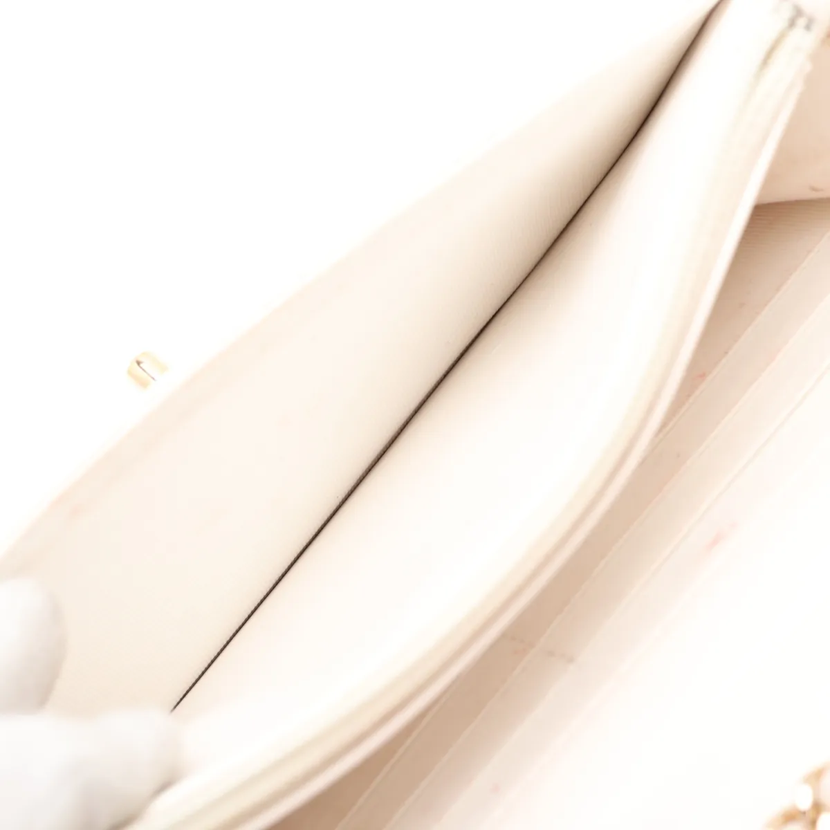Trendy CC Lambskin Chain Wallet, White with Gold Hardware, LN7T75T4, Random Plate — view 9
