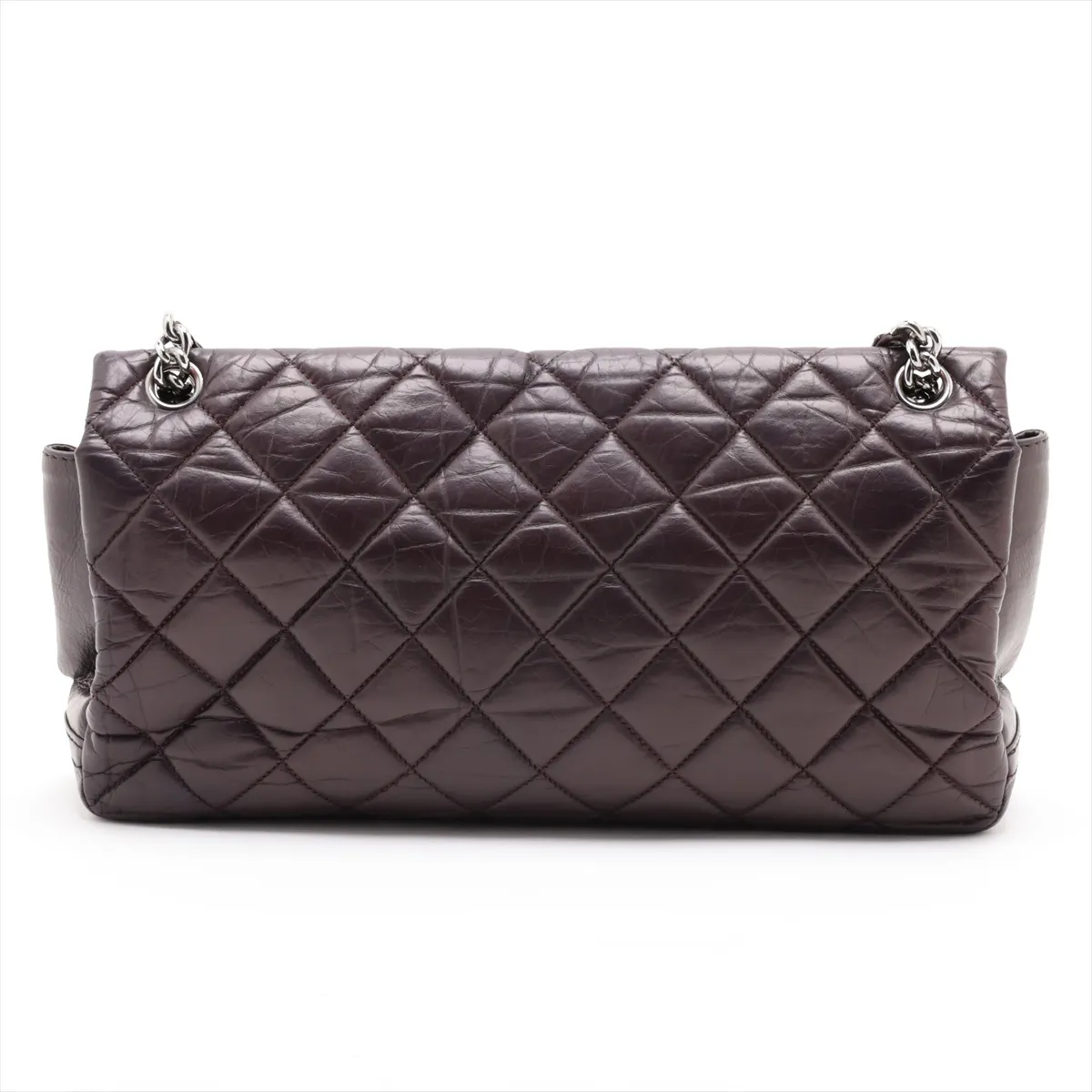 Matelassé Vintage Calf Single Flap Double Chain Bag, Purple, Silver Hardware, 16907516 (Serial Number 16) — view 2