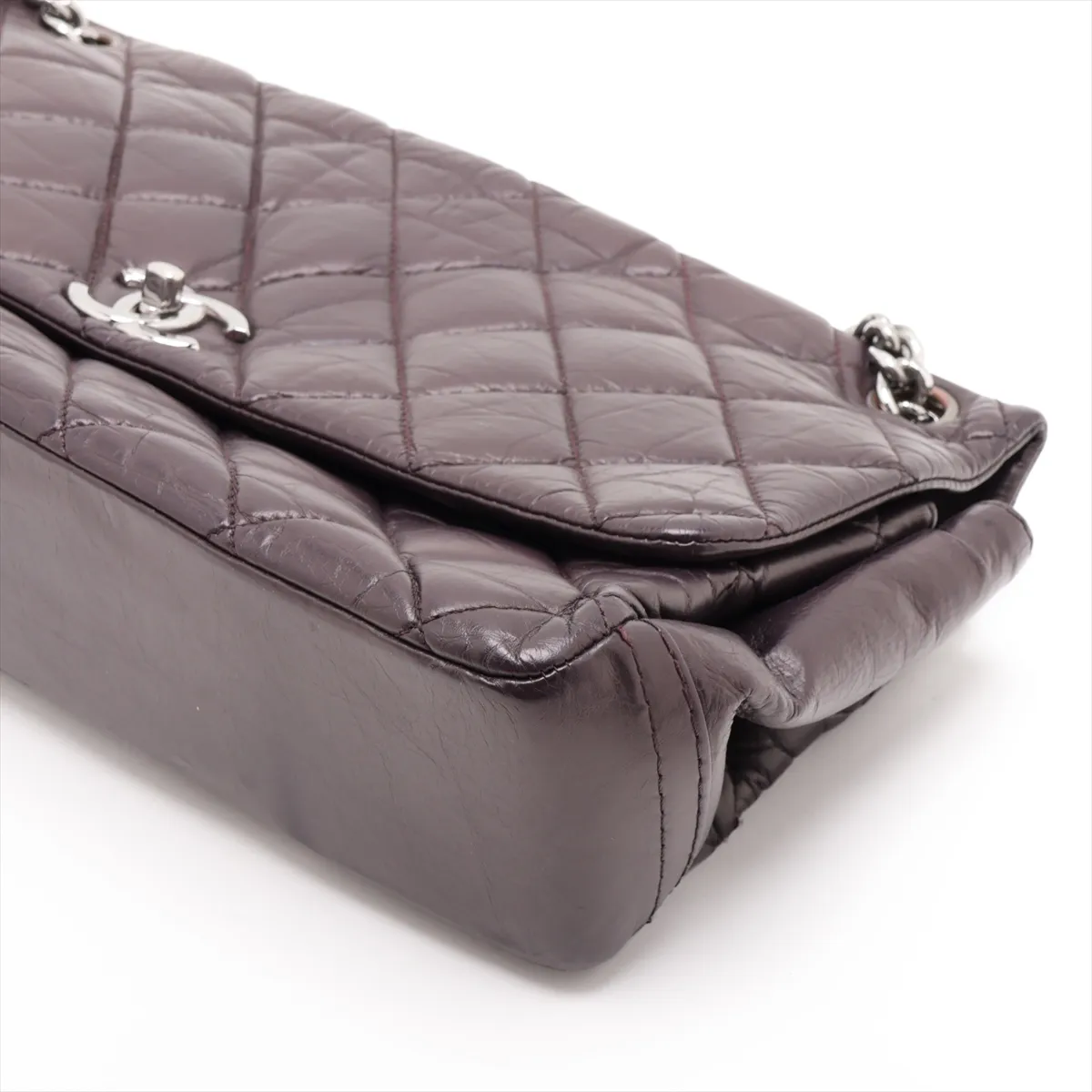 Matelassé Vintage Calf Single Flap Double Chain Bag, Purple, Silver Hardware, 16907516 (Serial Number 16) — view 3