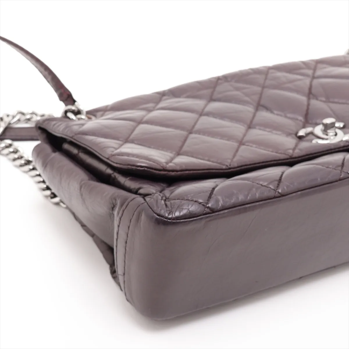 Matelassé Vintage Calf Single Flap Double Chain Bag, Purple, Silver Hardware, 16907516 (Serial Number 16) — view 4