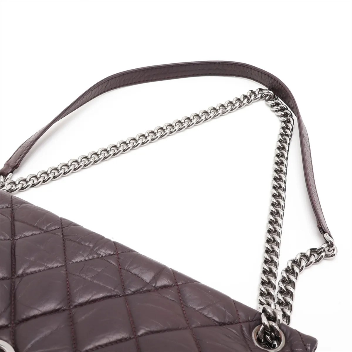 Matelassé Vintage Calf Single Flap Double Chain Bag, Purple, Silver Hardware, 16907516 (Serial Number 16) — view 5