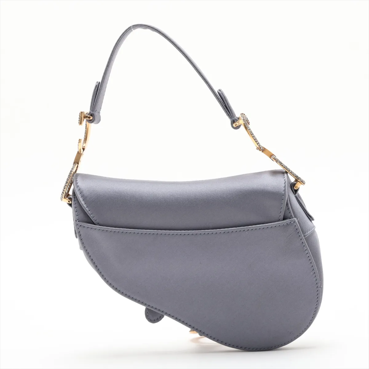 Saddle Satin x Rhinestone Shoulder Bag, Blue — view 2