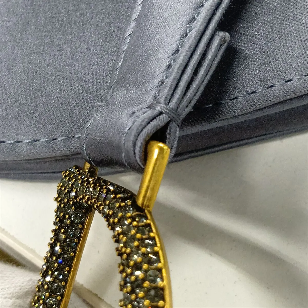 Saddle Satin x Rhinestone Shoulder Bag, Blue — view 12