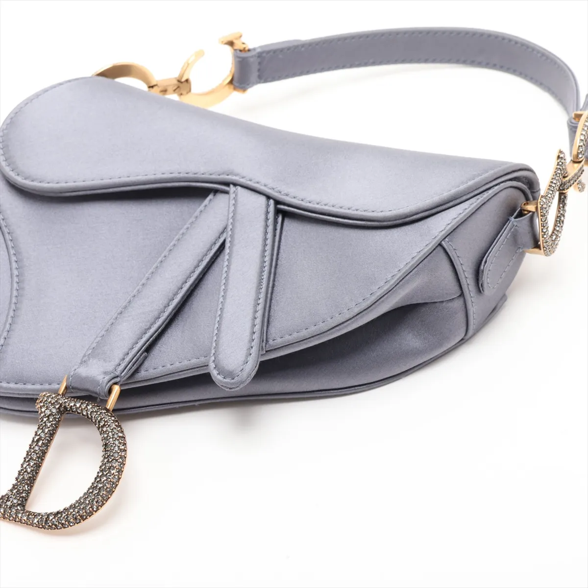 Saddle Satin x Rhinestone Shoulder Bag, Blue — view 3