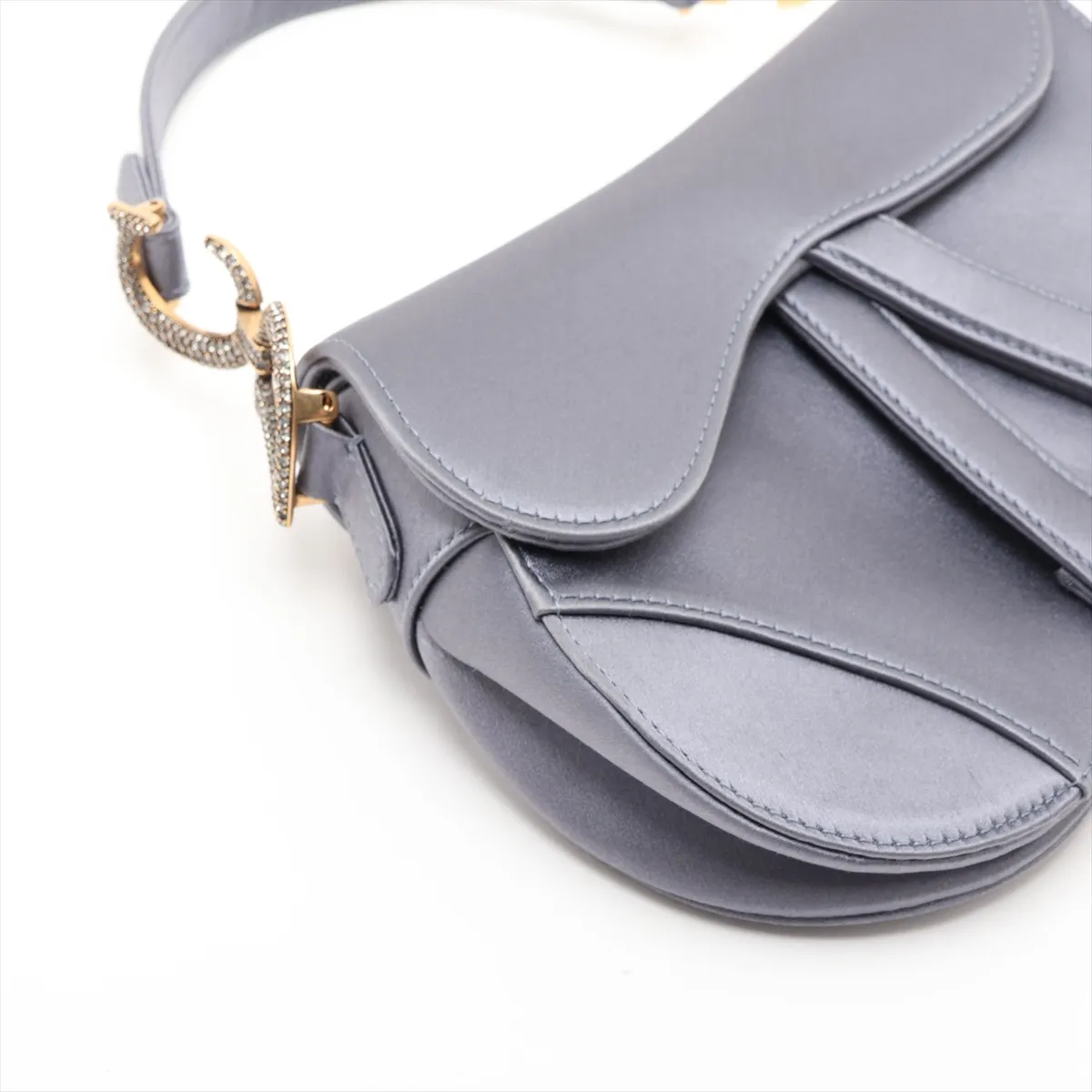 Saddle Satin x Rhinestone Shoulder Bag, Blue — view 4