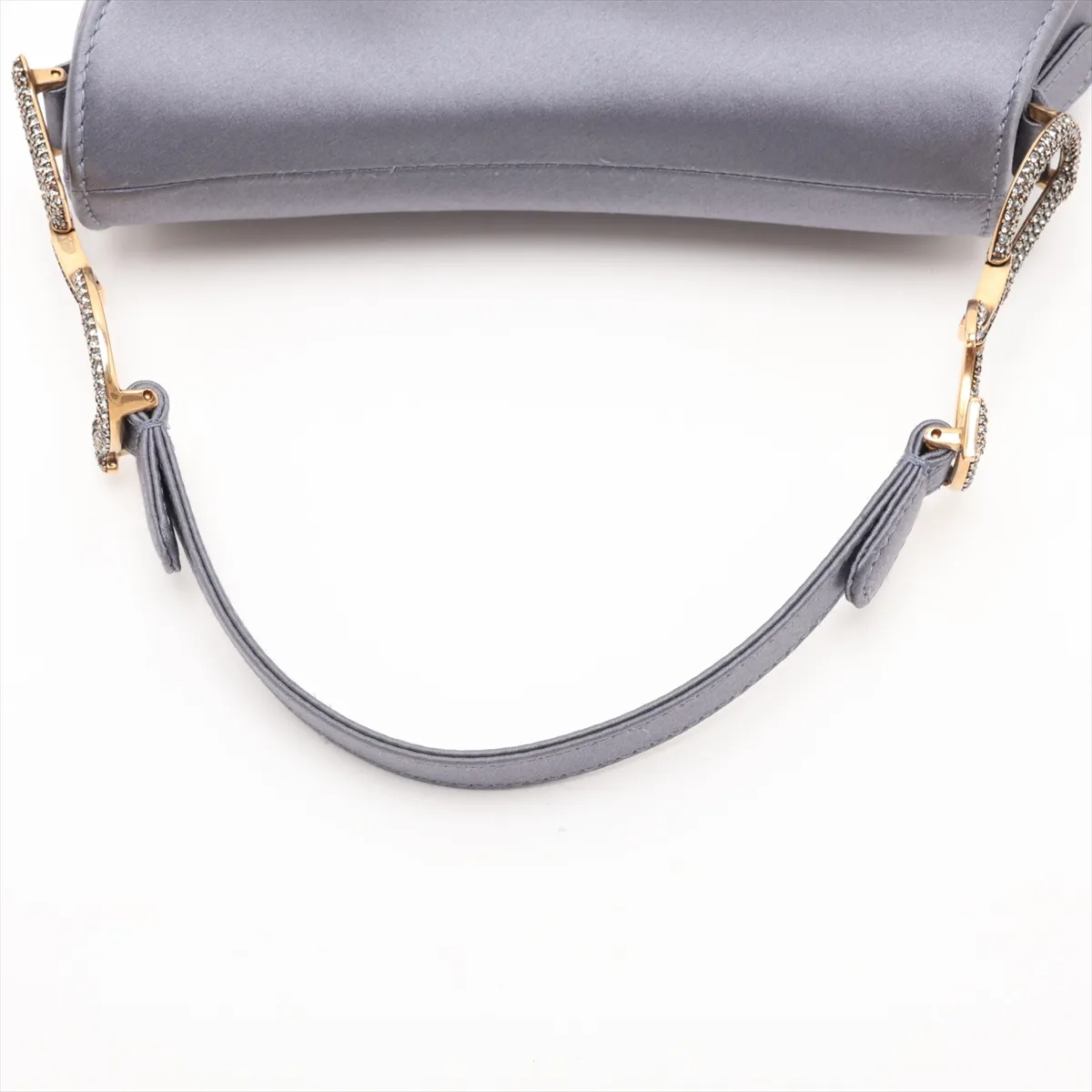 Saddle Satin x Rhinestone Shoulder Bag, Blue — view 5