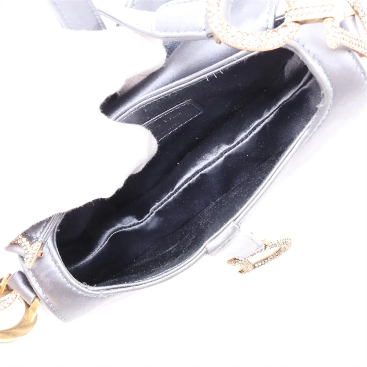 Saddle Satin x Rhinestone Shoulder Bag, Blue — view 7