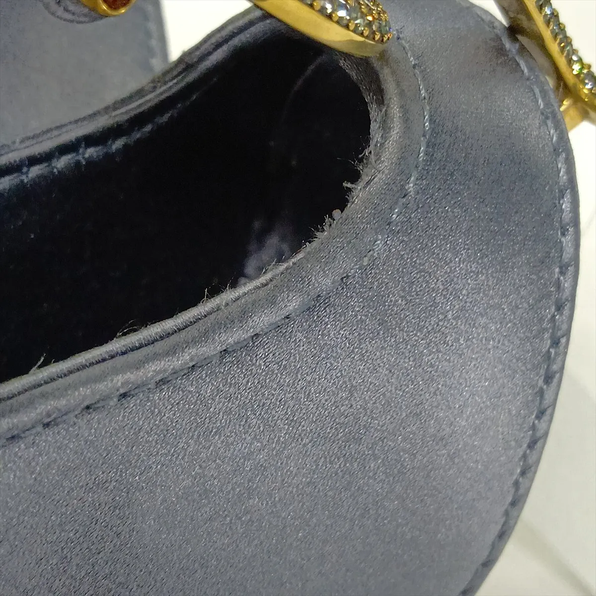 Saddle Satin x Rhinestone Shoulder Bag, Blue — view 10