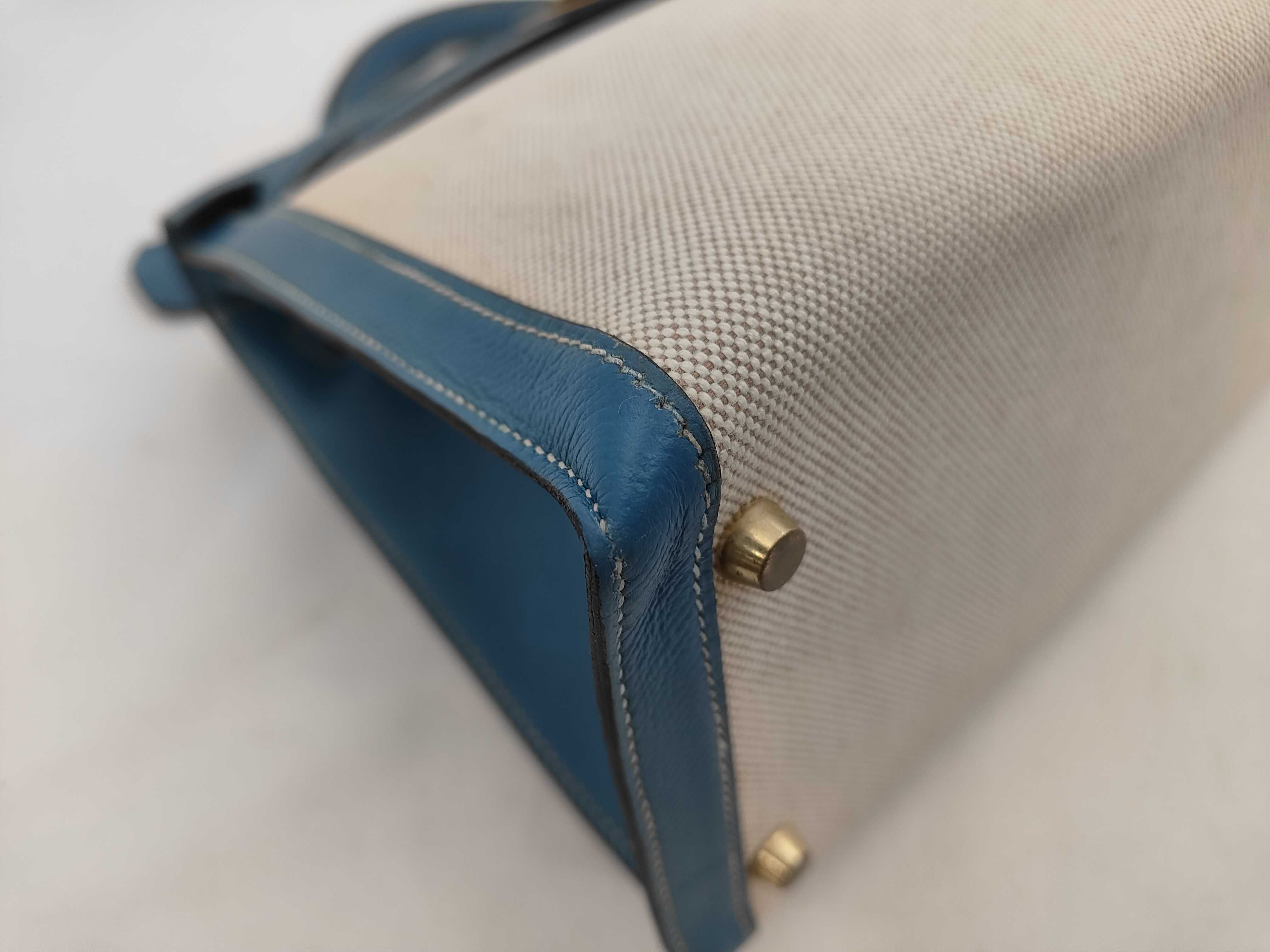 Kelly 32 Handbag, Toile Epsom Leather, Blue, Gold Hardware, B Stamp, ST Bag — view 6