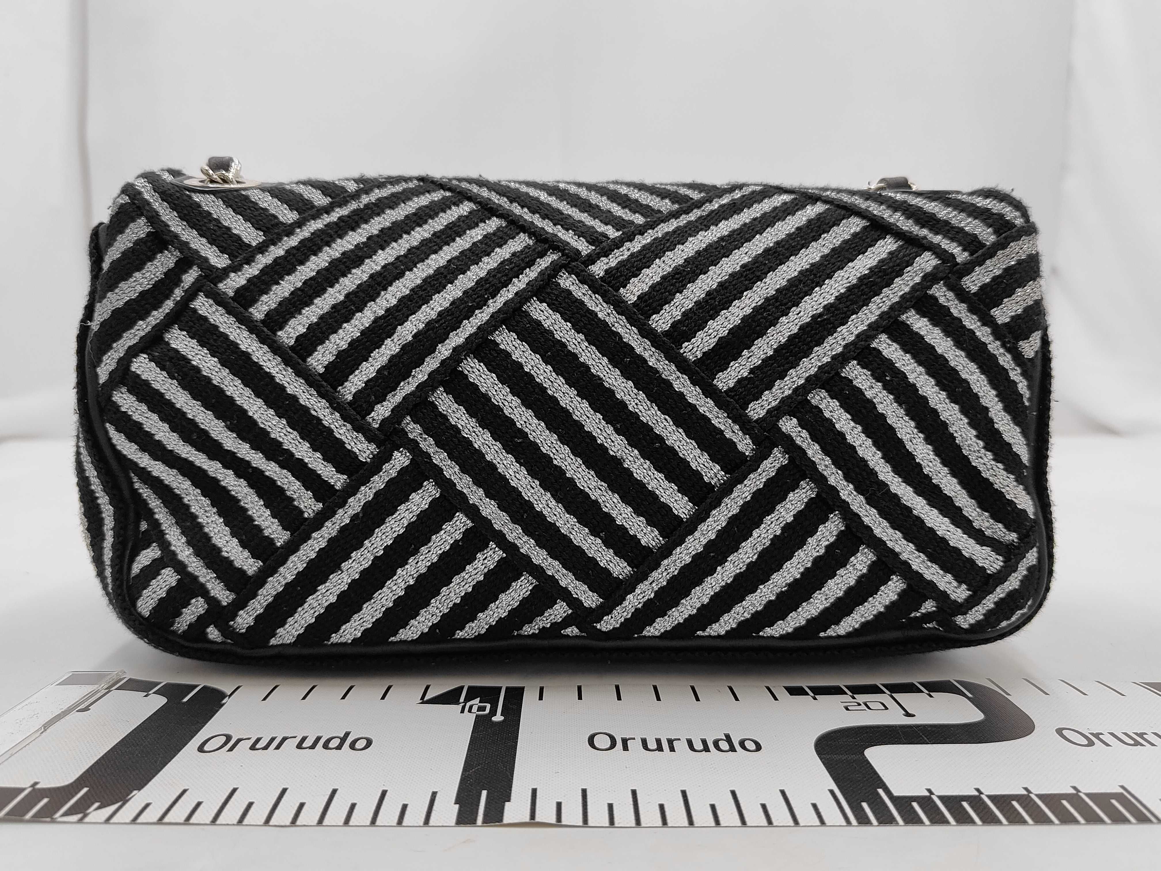 Coco Mark Chain Shoulder Bag, Chevron Pattern, Wool Cotton, Black Silver, SS Shoulder Bag — view 2