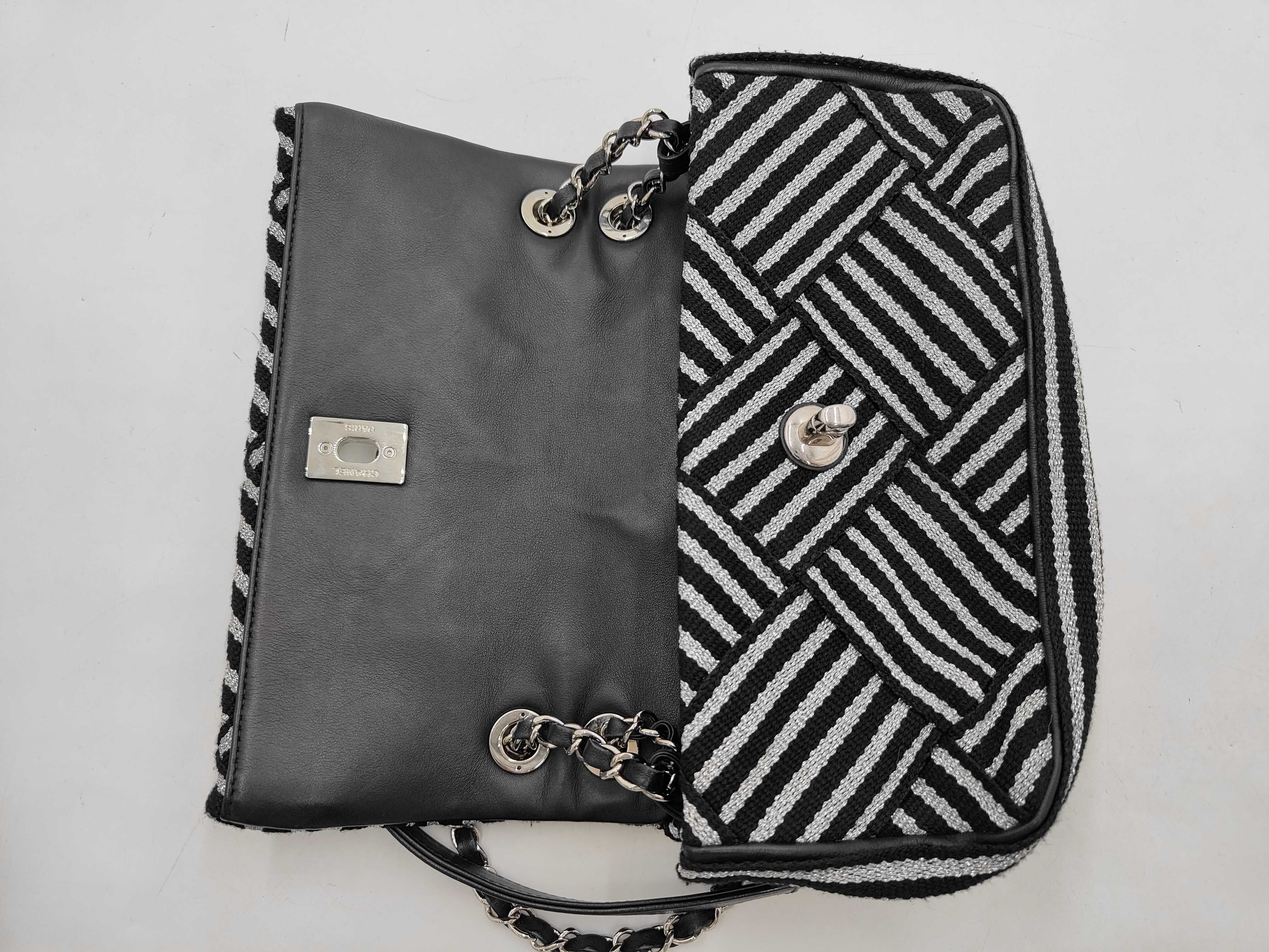 Coco Mark Chain Shoulder Bag, Chevron Pattern, Wool Cotton, Black Silver, SS Shoulder Bag — view 4