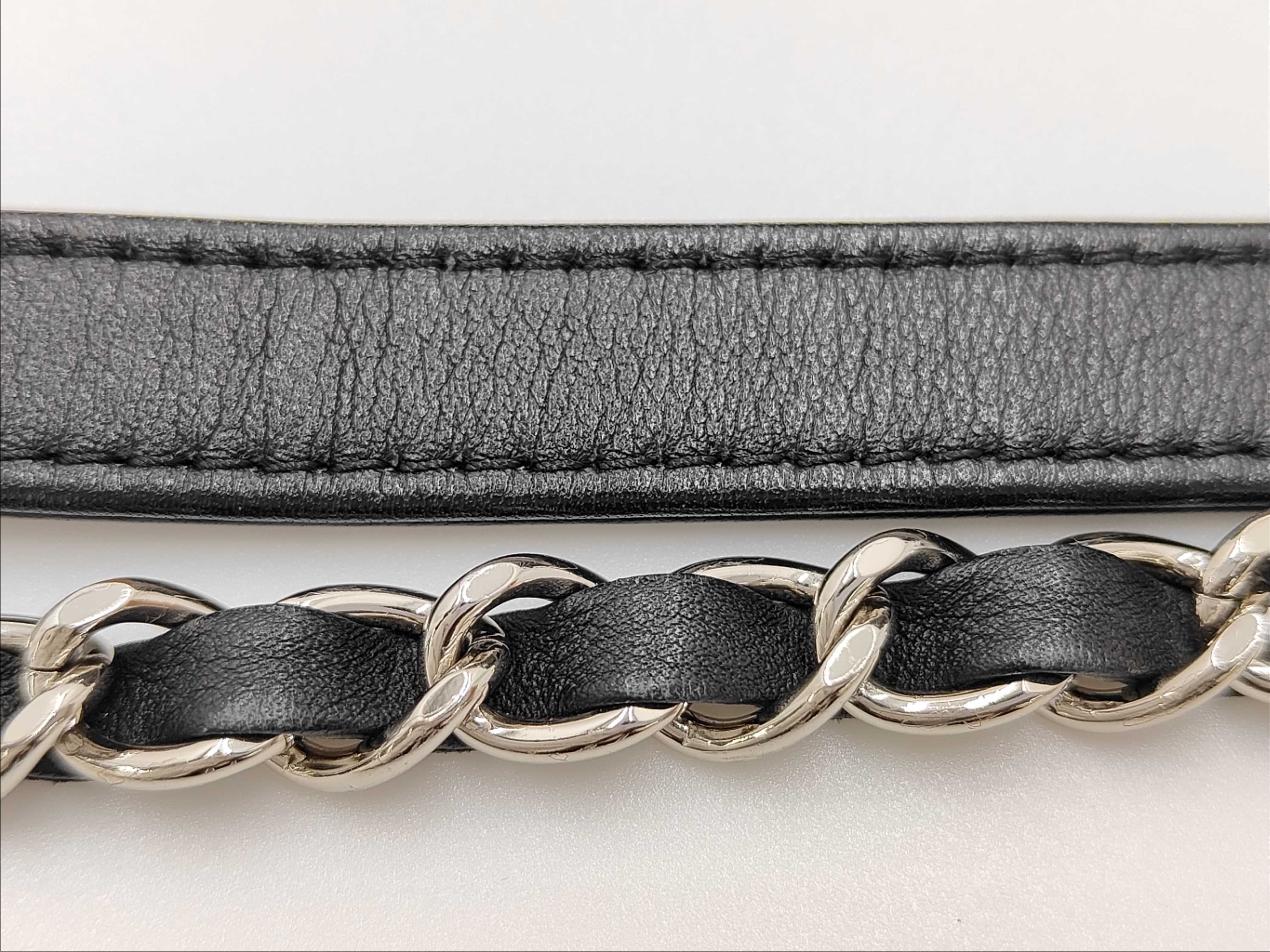 Coco Mark Chain Shoulder Bag, Chevron Pattern, Wool Cotton, Black Silver, SS Shoulder Bag — view 10