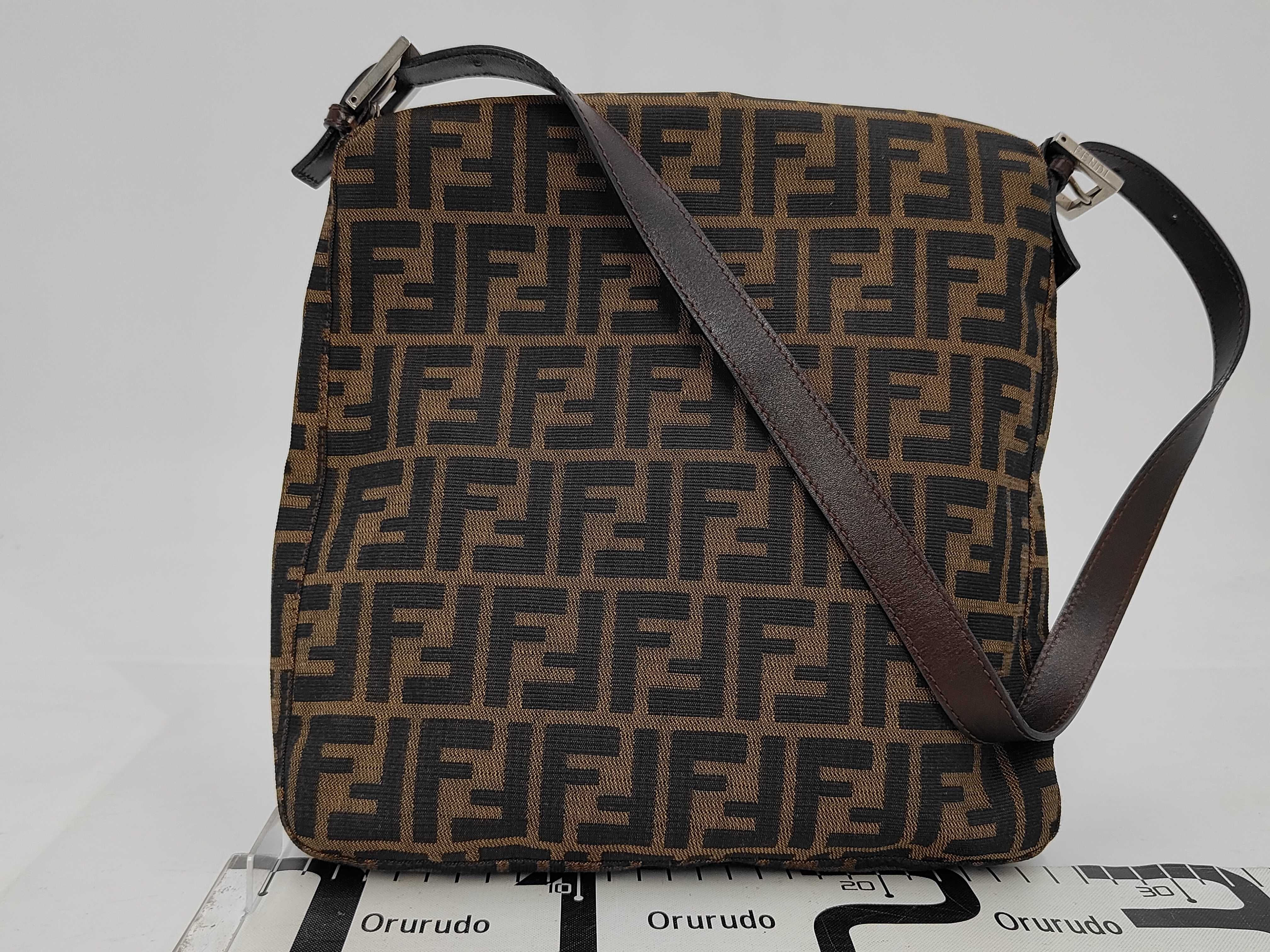 Zucca pattern one-shoulder bag, brown canvas and leather shoulder bag. — view 2